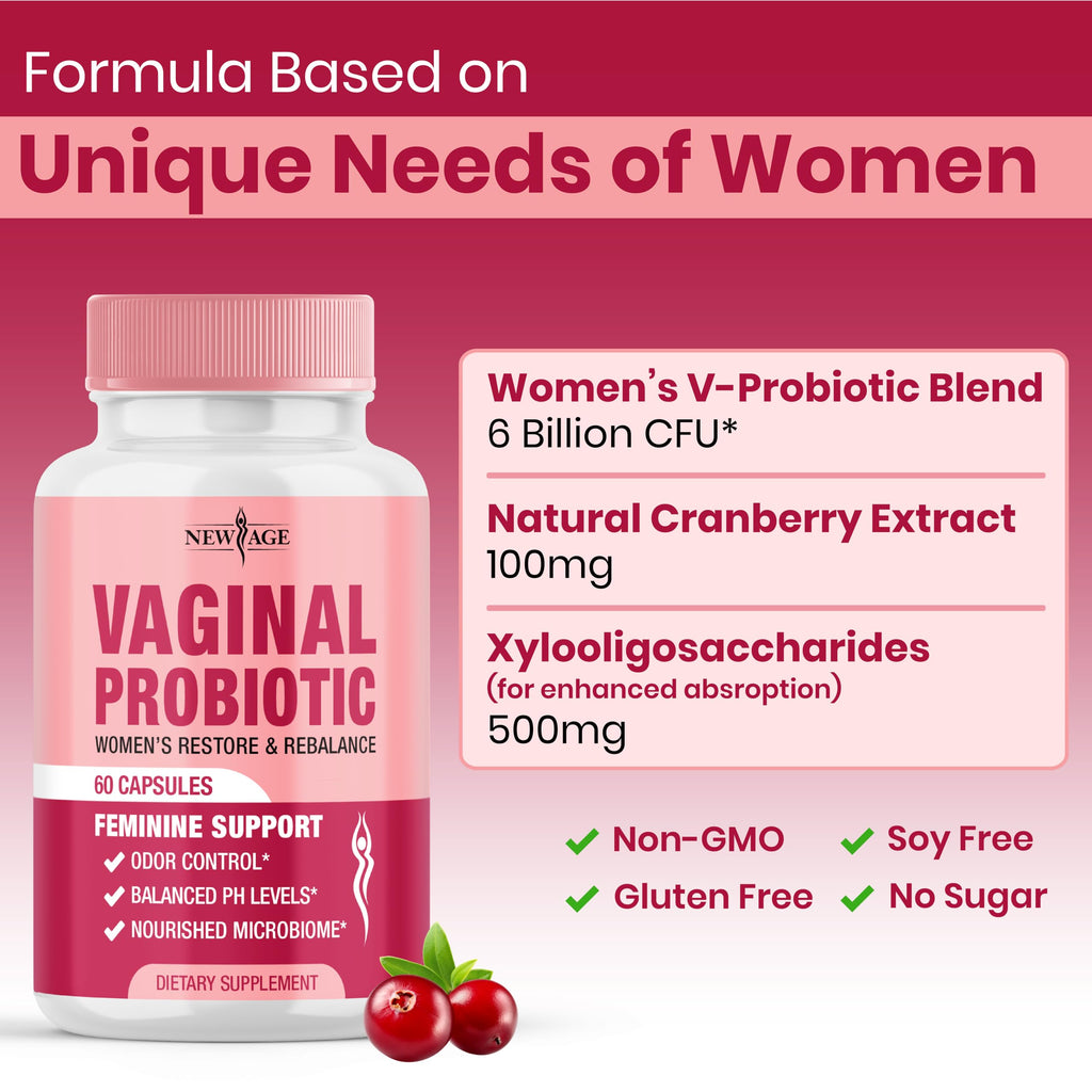 New Age Vaginal Probiotics - Prebiotics & Cranberry - 120 Caps