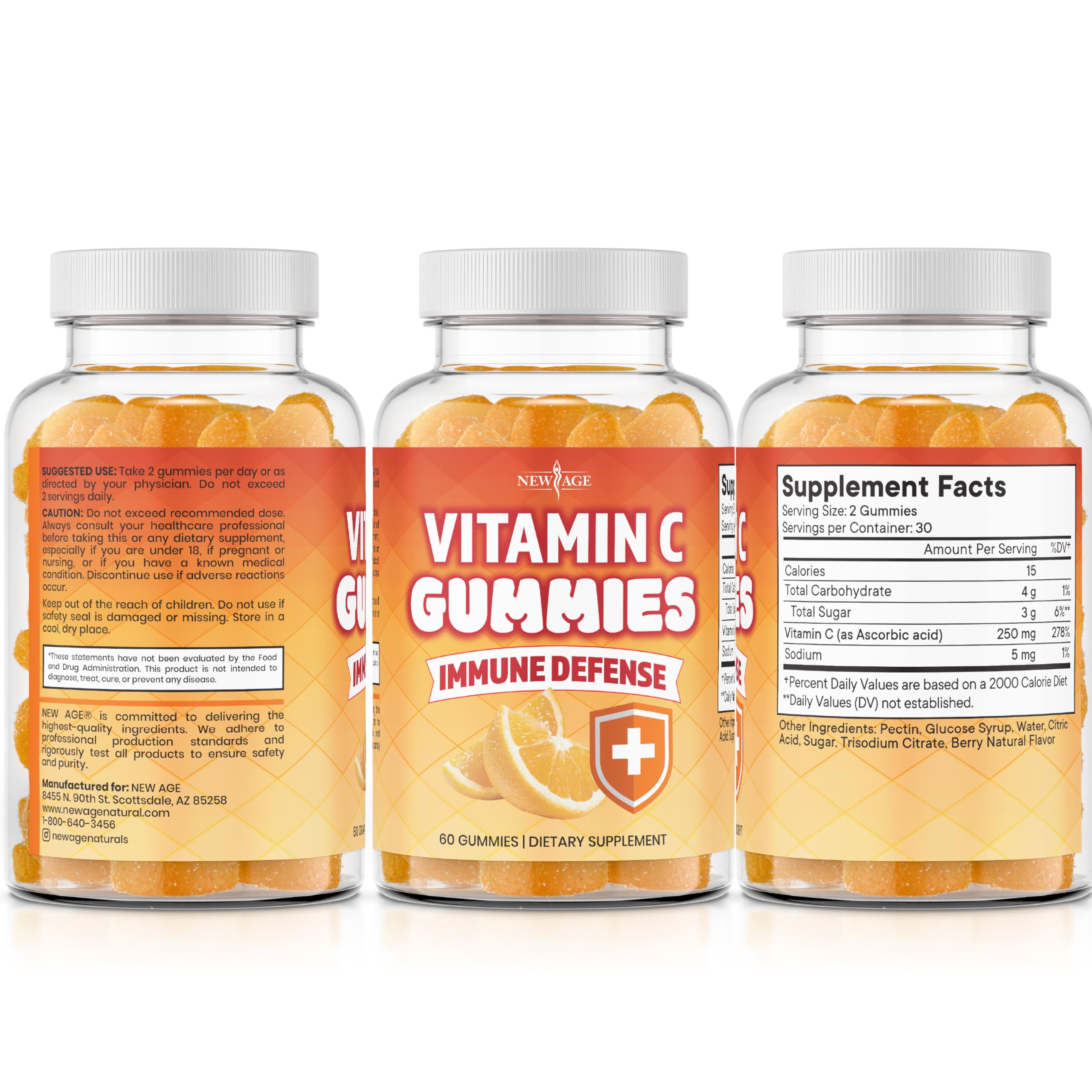 NEW AGE Vitamin C Gummies – Orange Flavor, Vegetarian, Gluten-Free (180 Gummies)