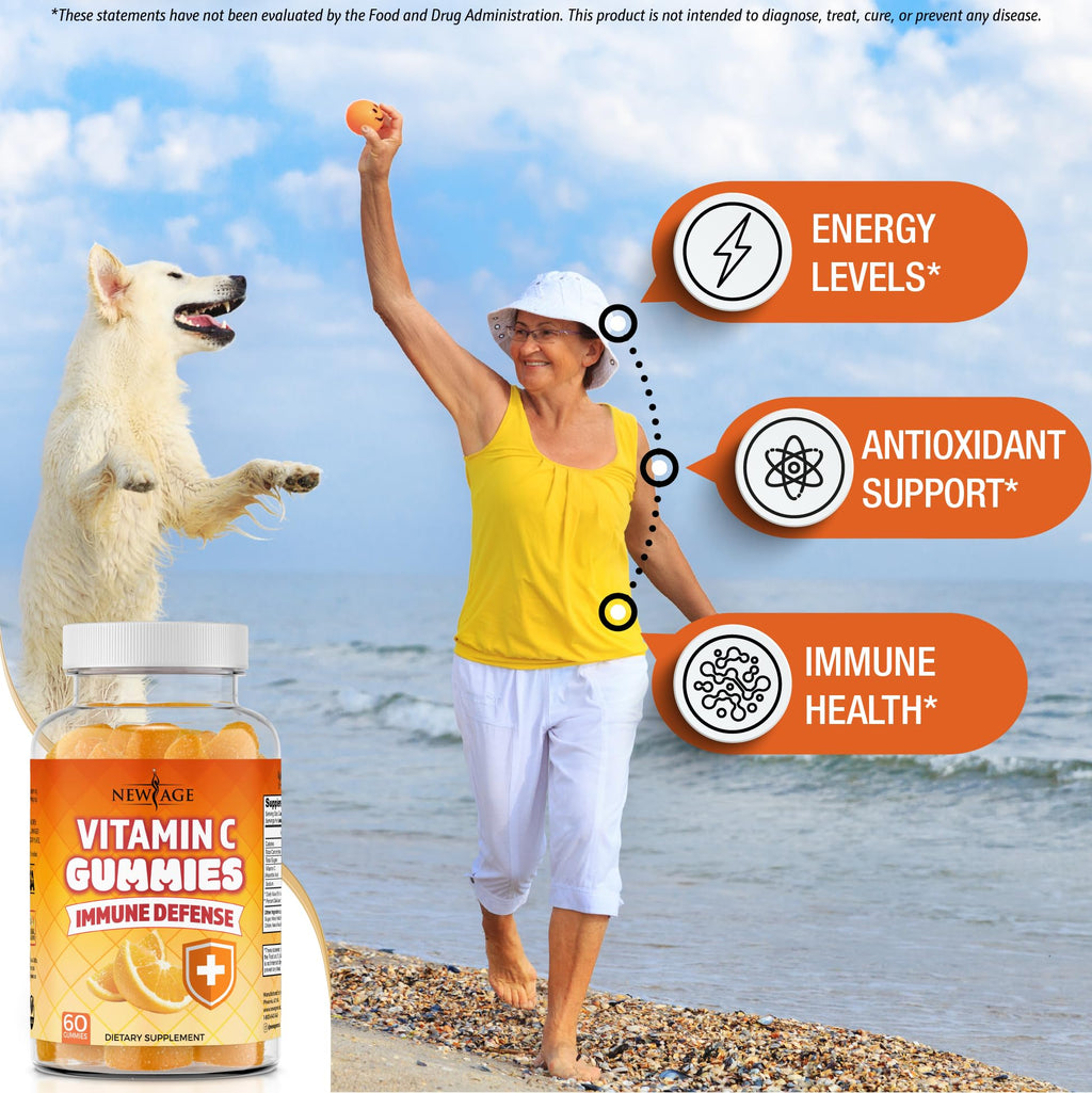 NEW AGE Vitamin C Gummies – Orange Flavor, Vegetarian, Gluten-Free (180 Gummies)