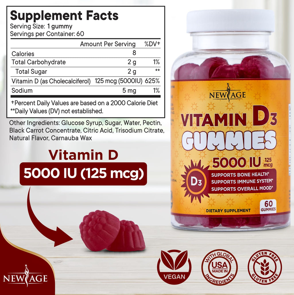 NEW AGE Vitamin D3 5000 IU Gummies - Immune & Bone Health