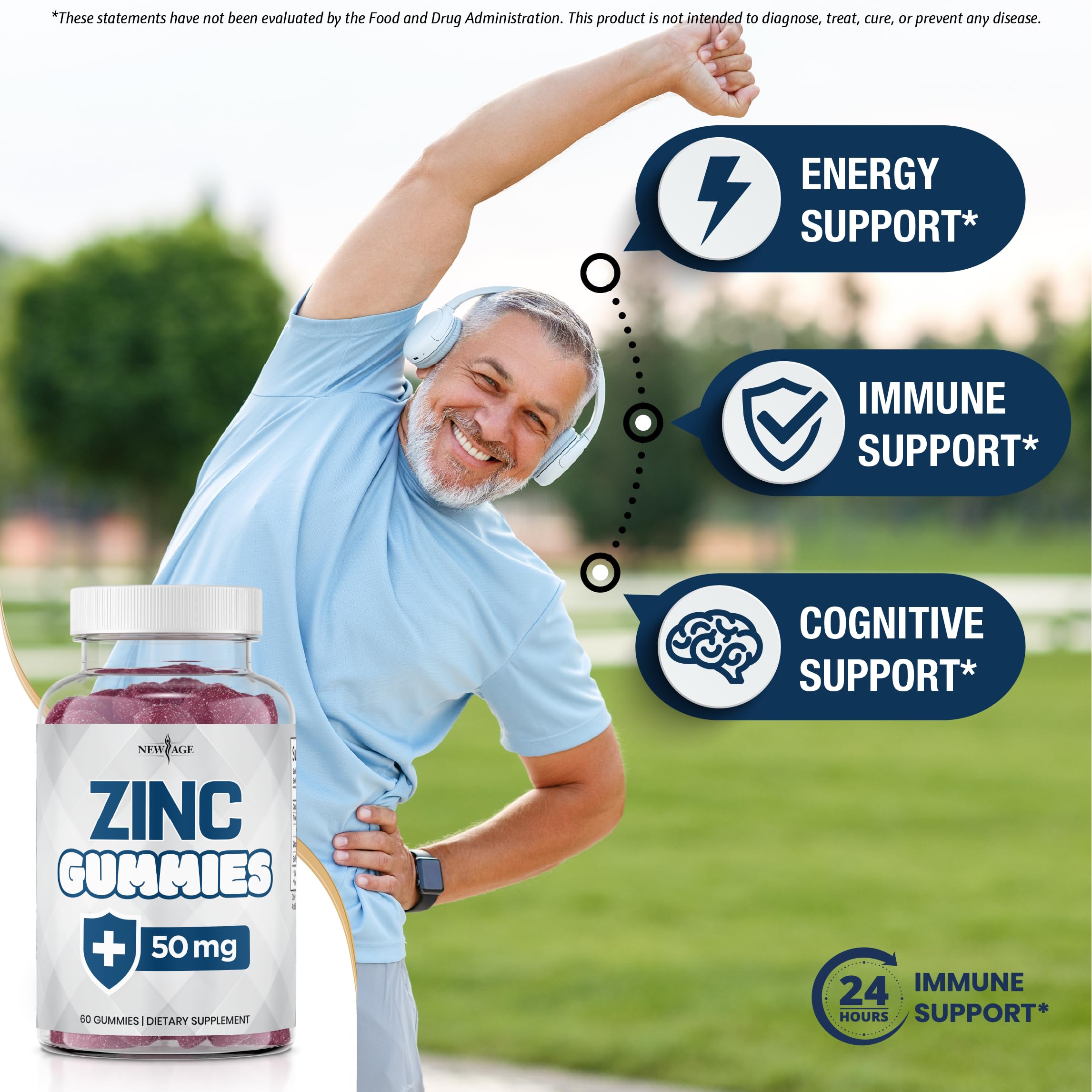 NEW AGE Zinc Gummies 2 Pack - 50mg Zinc Immune Support, Non-GMO | 120 Count