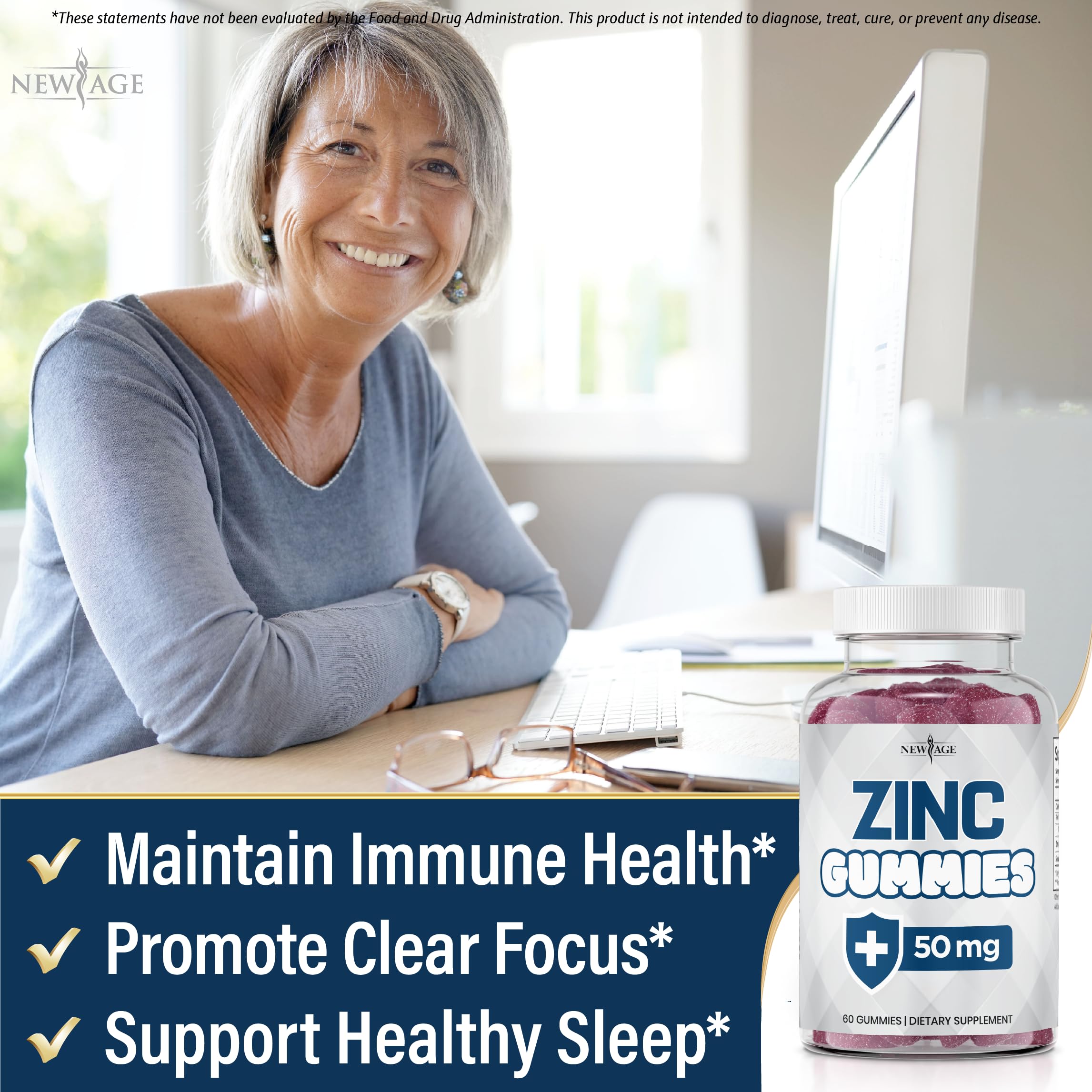NEW AGE Zinc Gummies 2 Pack - 50mg Zinc Immune Support, Non-GMO | 120 Count