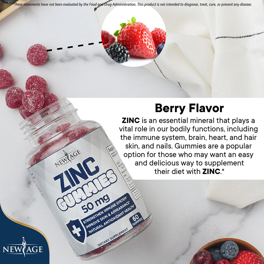 NEW AGE Zinc Gummies 2 Pack - 50mg Zinc Immune Support, Non-GMO | 120 Count