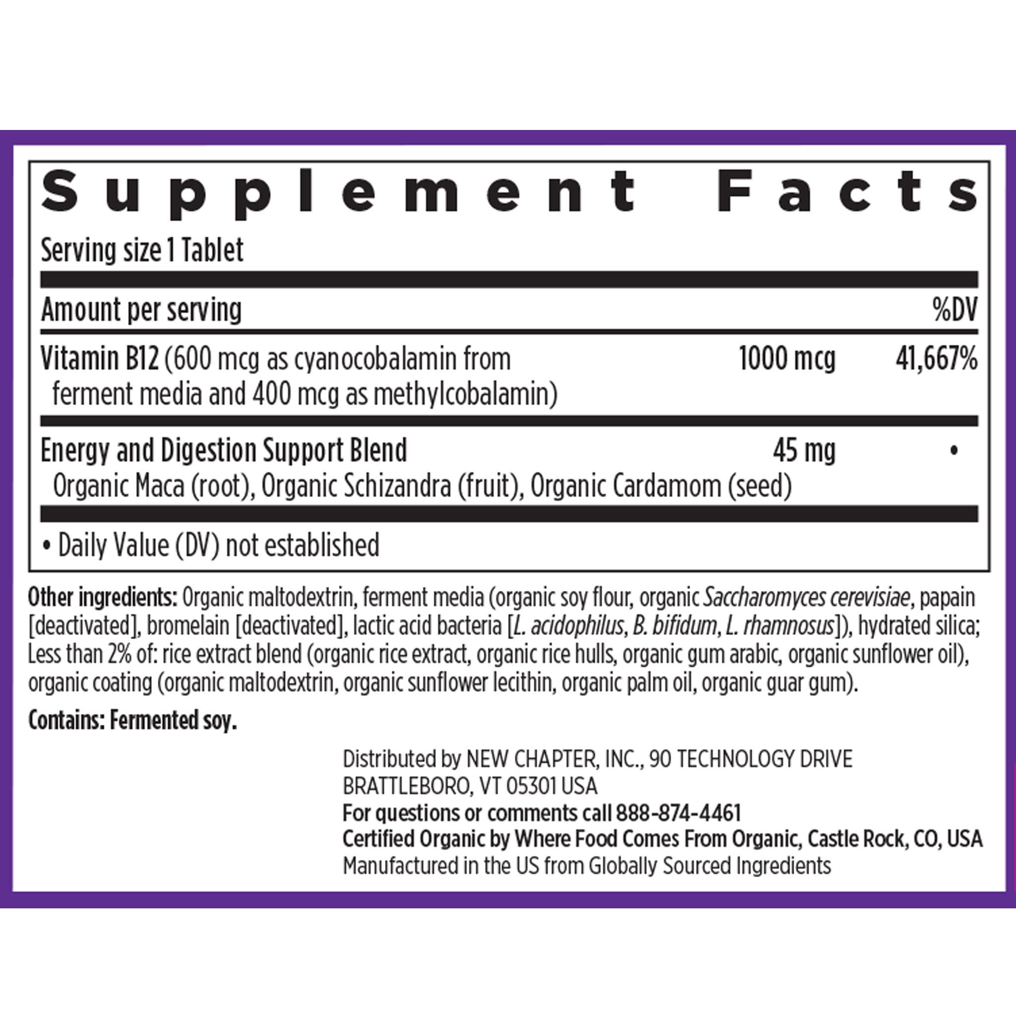 New Chapter Fermented Vitamin B12 1,000 mcg | USDA Organic, Vegan, Gluten Free - 60 Count