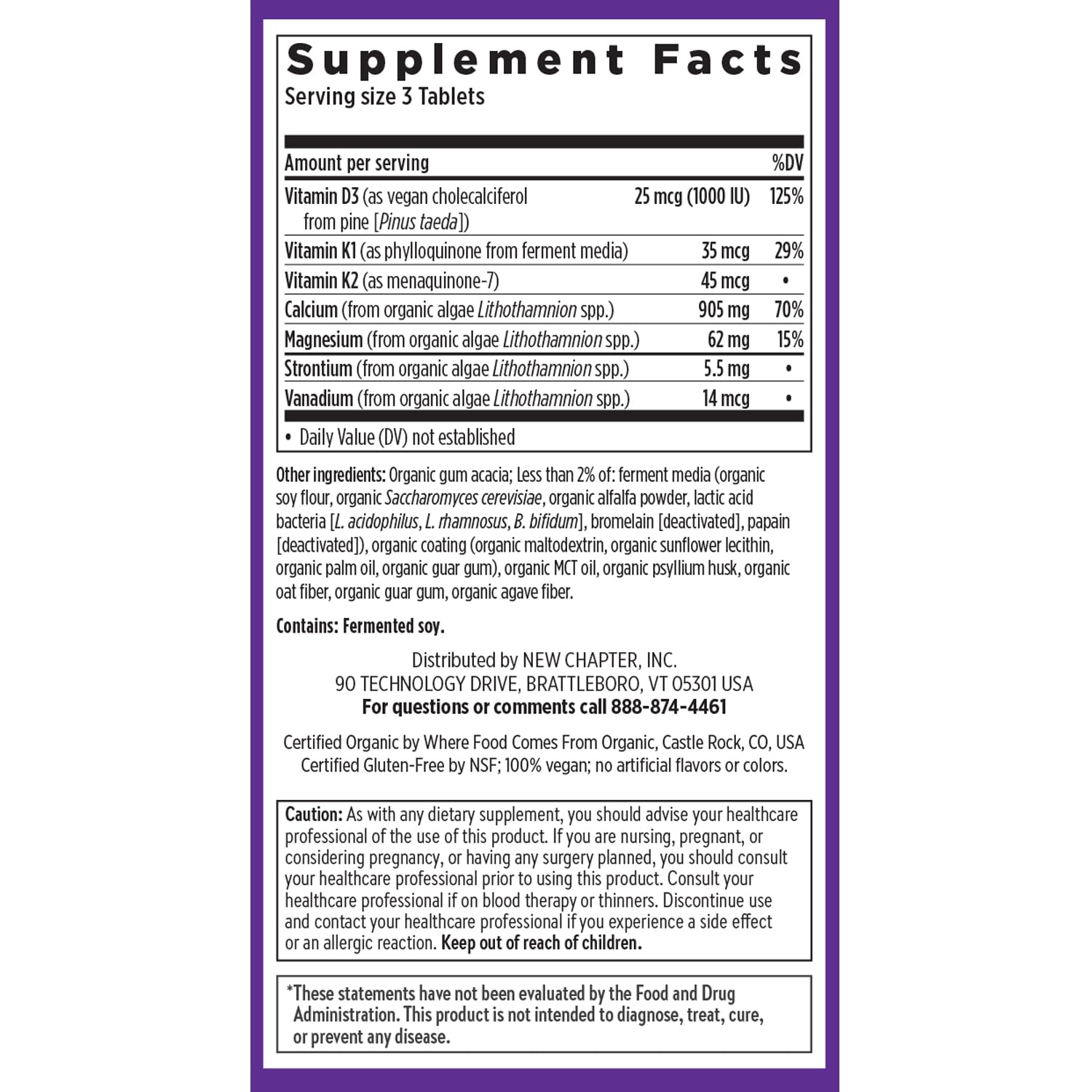 New Chapter Bone Strength Calcium Supplement with Vitamin D3, K2, Magnesium - 120 Tablets