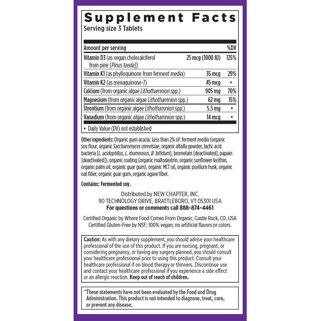 New Chapter Calcium Supplement – Organic Plant Calcium + D3/K2, 60 Count