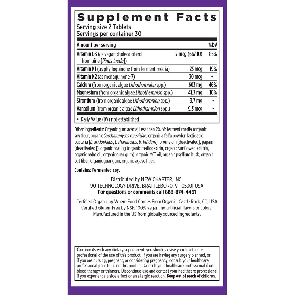 New Chapter Organic Plant Calcium for Women Under 40 — D3, K2 & Mg | 60 Count