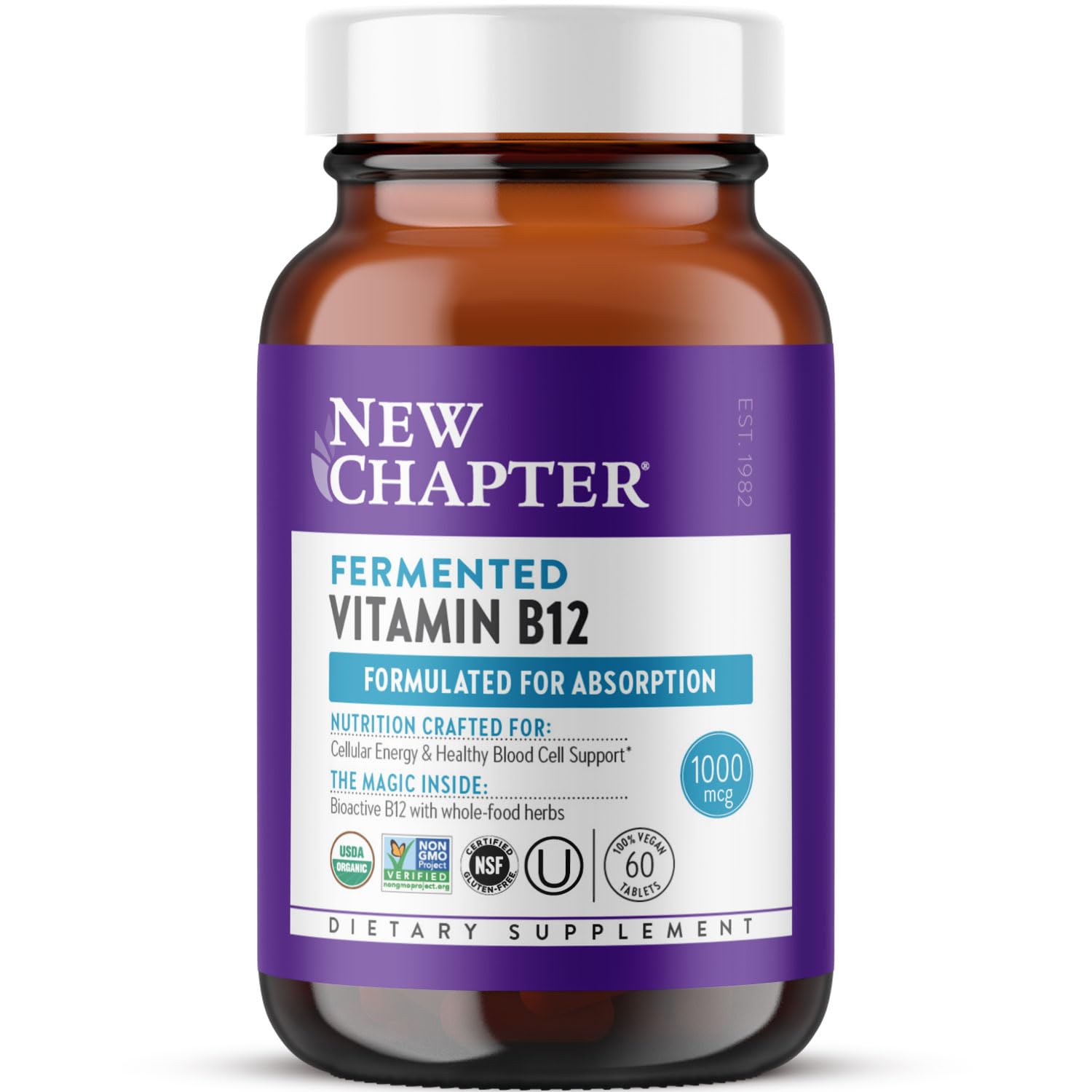 New Chapter Fermented Vitamin B12 1,000 mcg | USDA Organic, Vegan, Gluten Free - 60 Count