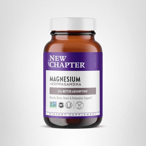 New Chapter Magnesium + Ashwagandha 325 mg Glycinate – 90 ct, 2.5x Absorption | Non-GMO
