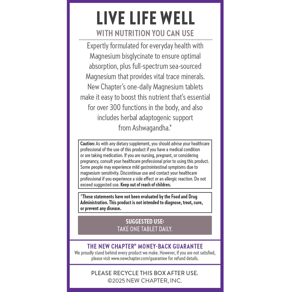 New Chapter Magnesium + Ashwagandha 325 mg Glycinate – 90 ct, 2.5x Absorption | Non-GMO