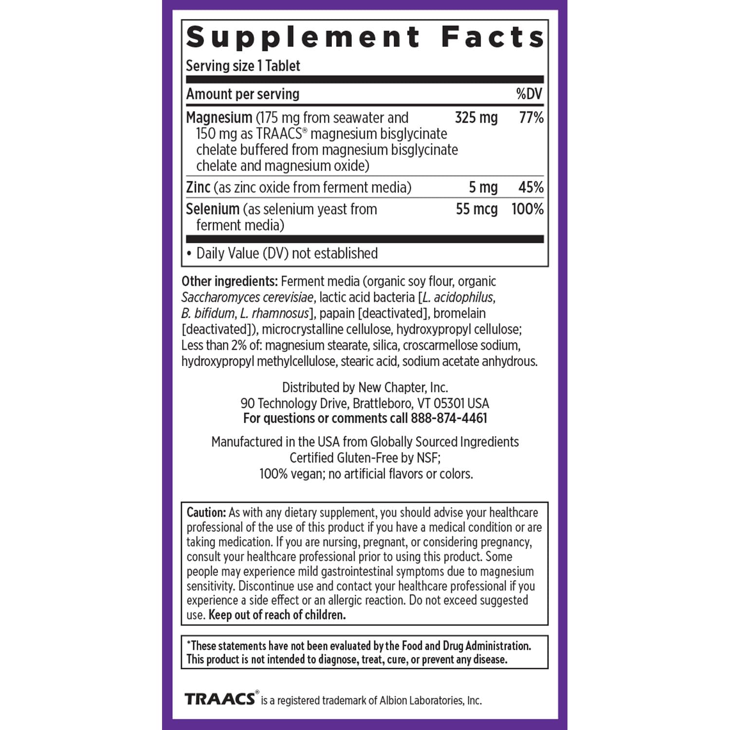 New Chapter Magnesium-Selenium-Zinc One-Daily Supplement 30 Count