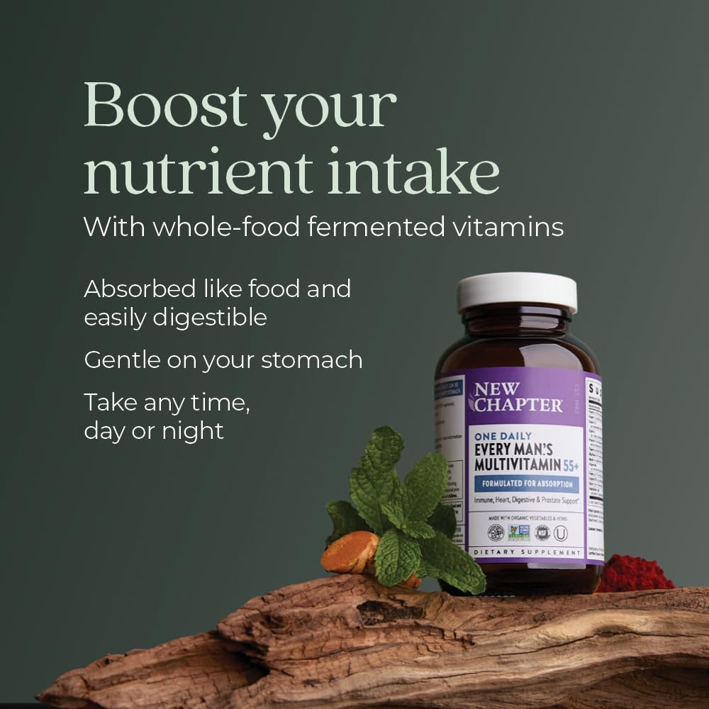 New Chapter Men's Multivitamin 55+ — One Daily, Fermented, Non-GMO, Immune & Brain Health, 96 Tablets