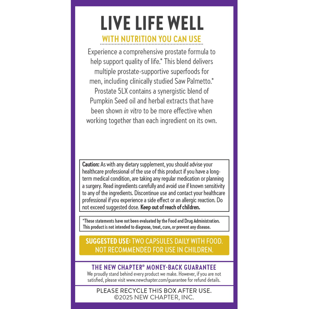 New Chapter Prostate 5LX™ – Clinical Saw Palmetto + Fermented Selenium, 120 Veg Capsules