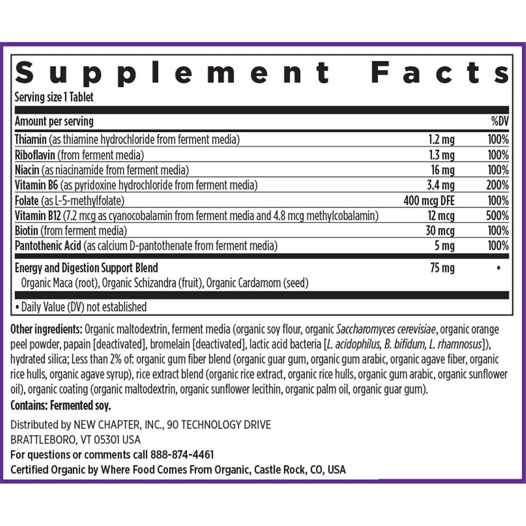 New Chapter Vitamin B Complex, Fermented Vitamin B Complex, USDA Organic, ONE Daily for Cellular Energy + Brain + Beauty, 100% Vegan, Gluten-Free - 60 Count