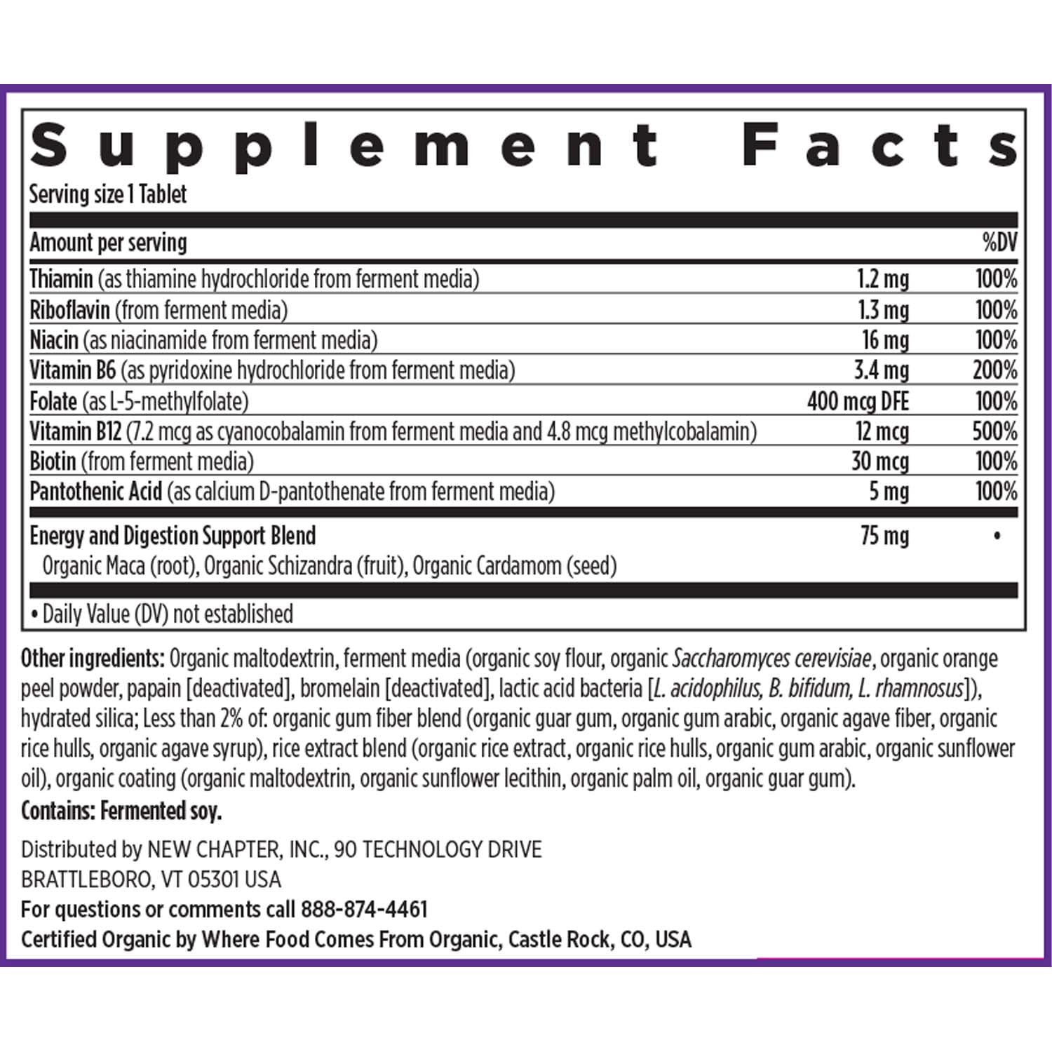 New Chapter Vitamin B Complex, Fermented Vitamin B Complex, USDA Organic, ONE Daily for Cellular Energy + Brain + Beauty, 100% Vegan, Gluten-Free - 60 Count
