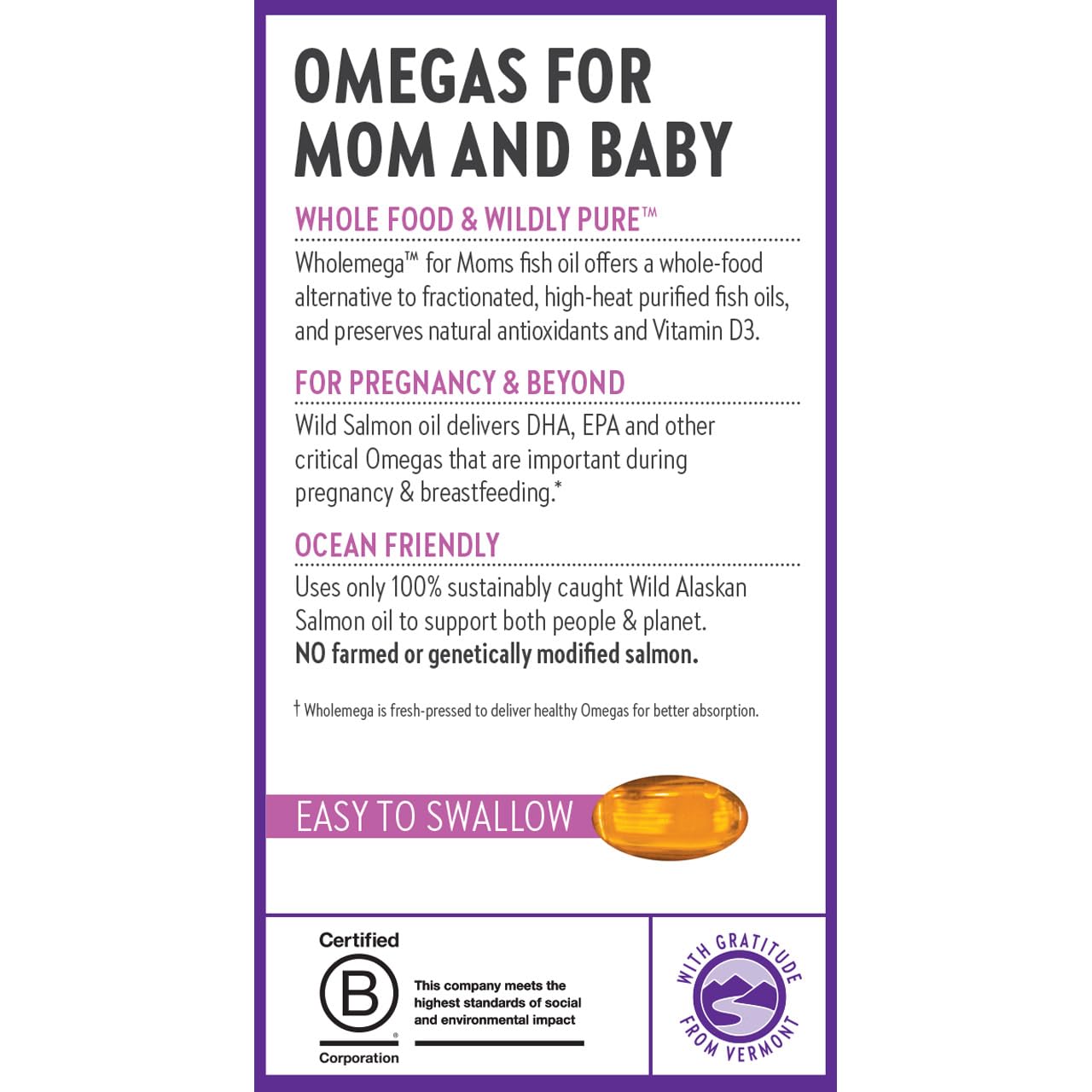 New Chapter Wholemega for Moms Fish Oil – 2000mg per Serving, Tiny Capsules, 90 Count