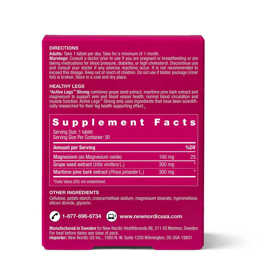 New Nordic Active Legs Strong – Leg Circulation Support, Pine Bark & Grape Seed, Magnesium, 30 Count