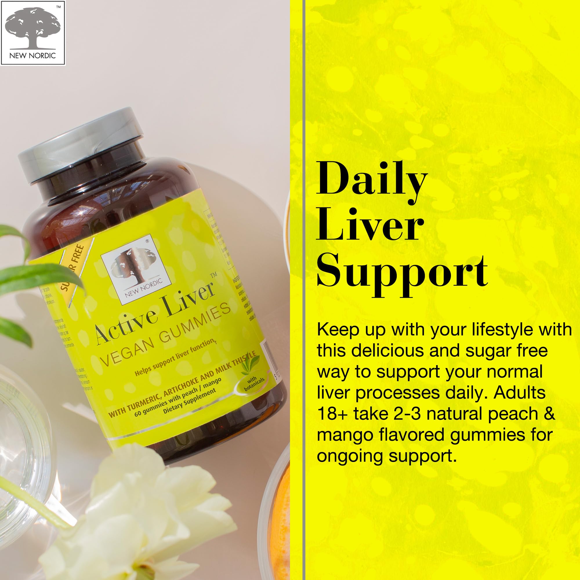 New Nordic Active Liver Gummies – Milk Thistle, Artichoke & Turmeric, Sugar Free & Vegan (Pack of 3)