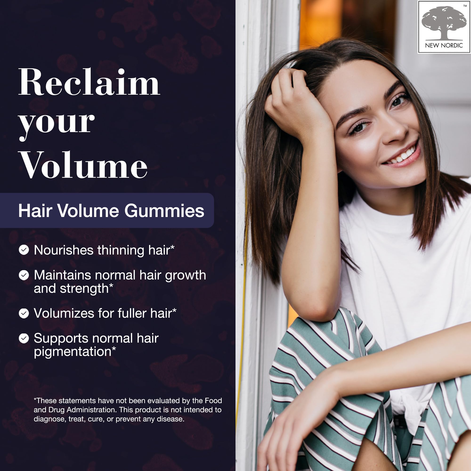 New Nordic Hair Volume Gummies - 2500 mcg Biotin, Vegan Hair Vitamins (60 Count)