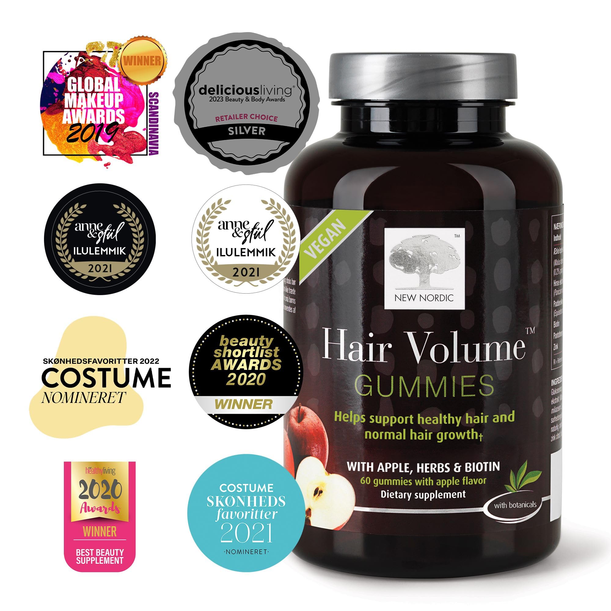 New Nordic Hair Volume Gummies - 2500 mcg Biotin, Vegan Hair Vitamins (60 Count)
