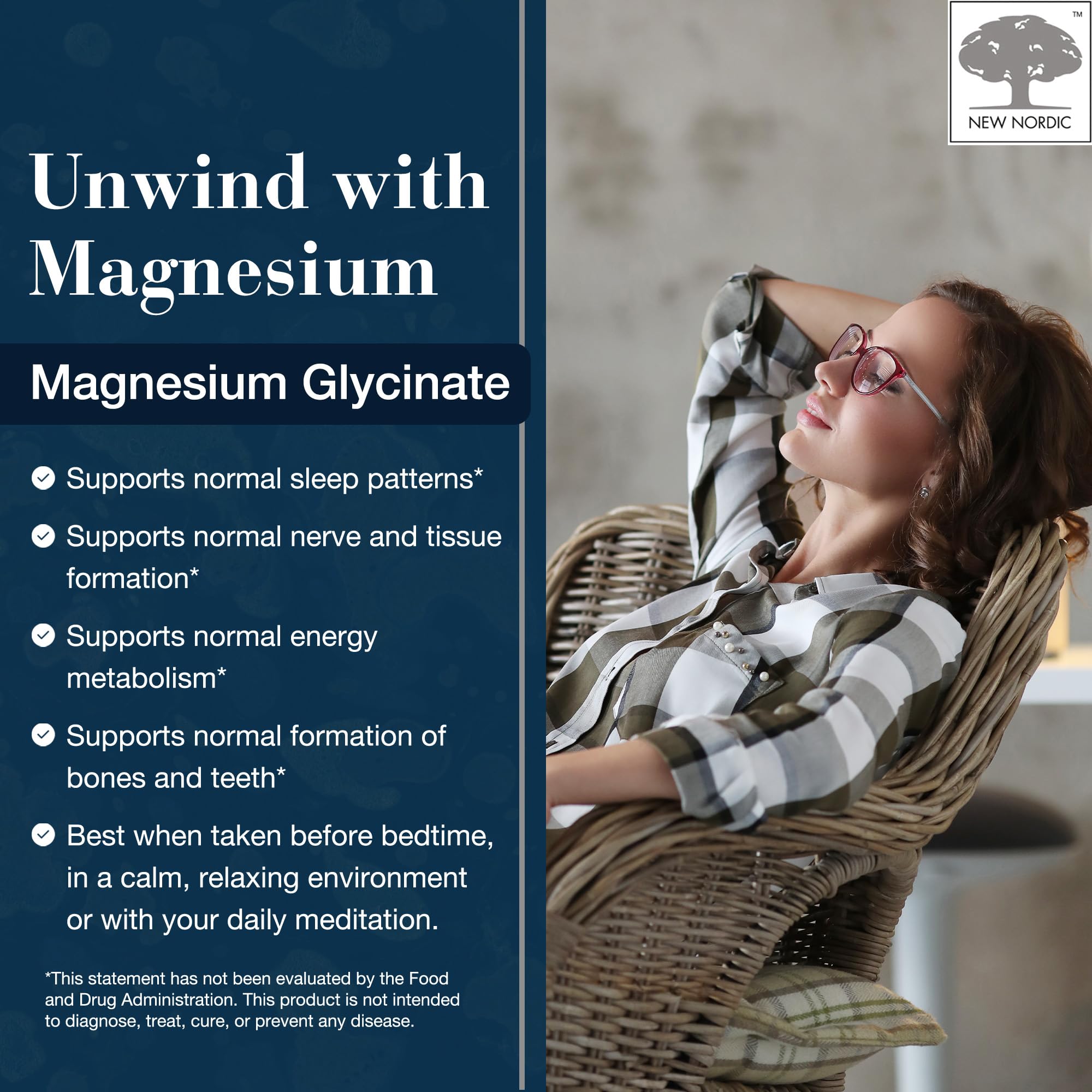 New Nordic Magnesium Glycinate 220 mg – Max Absorption, 30 Servings