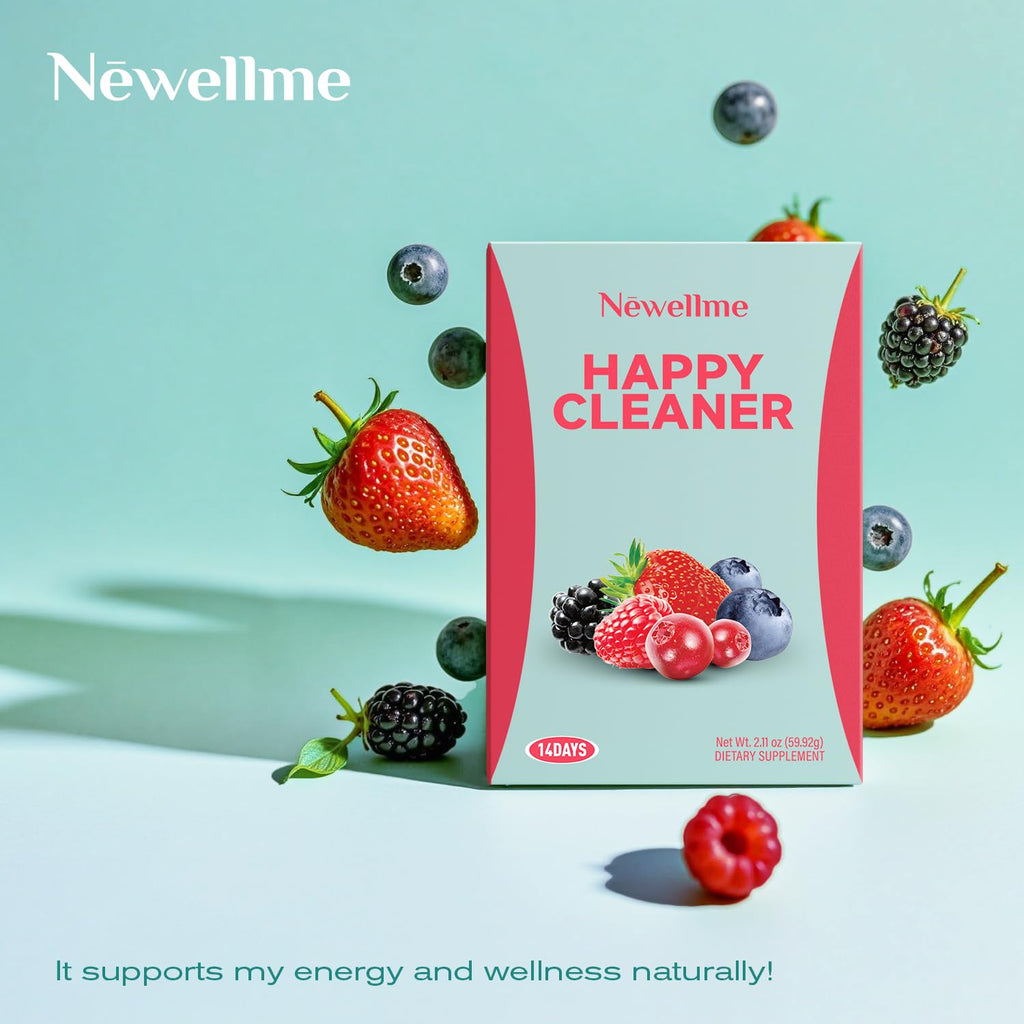 NEWELLME Happy Cleaner Berry Super Greens & Multivitamin Powder – 90+ Superfoods, 14 Pack
