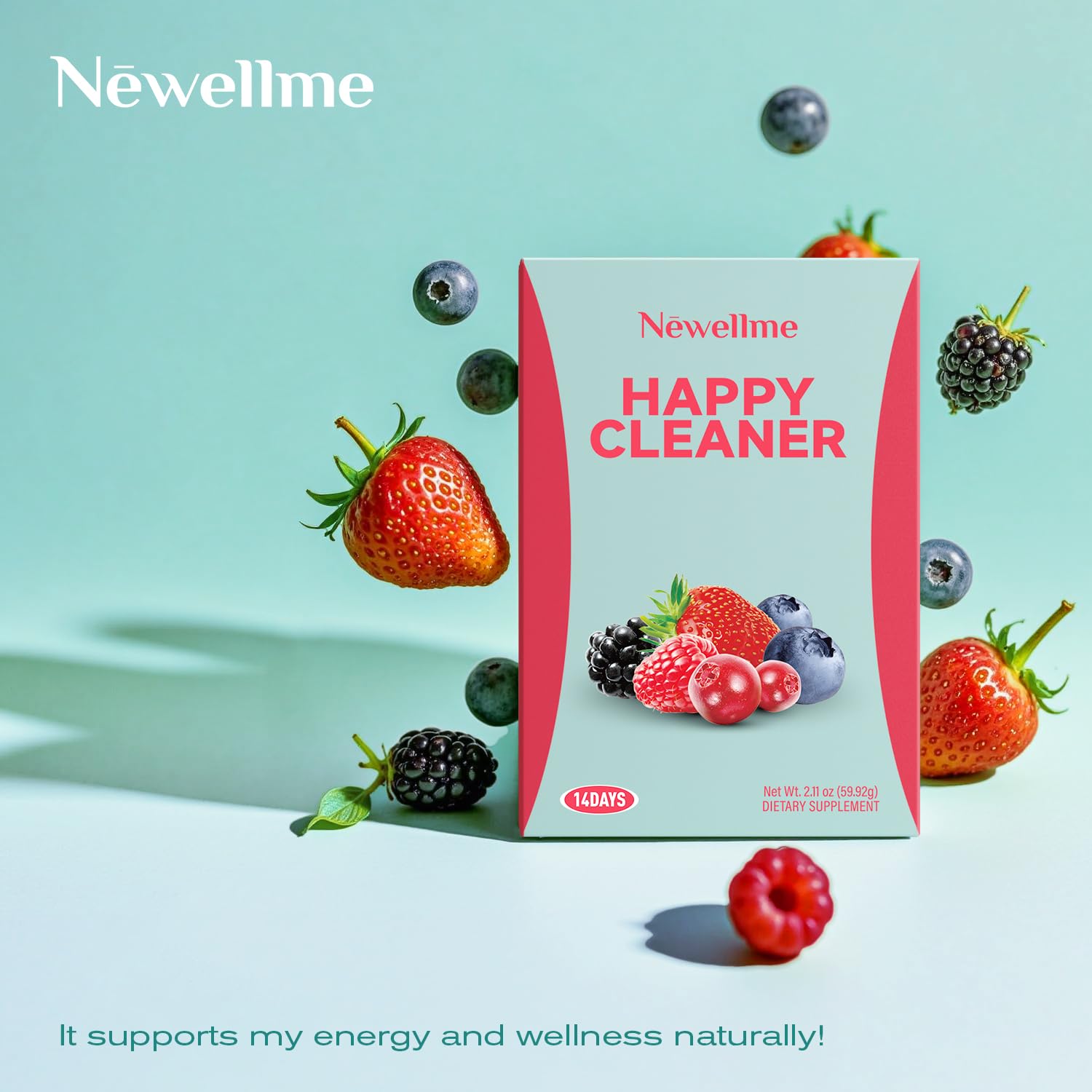 NEWELLME Happy Cleaner Berry Super Greens & Multivitamin Powder – 90+ Superfoods, 14 Pack