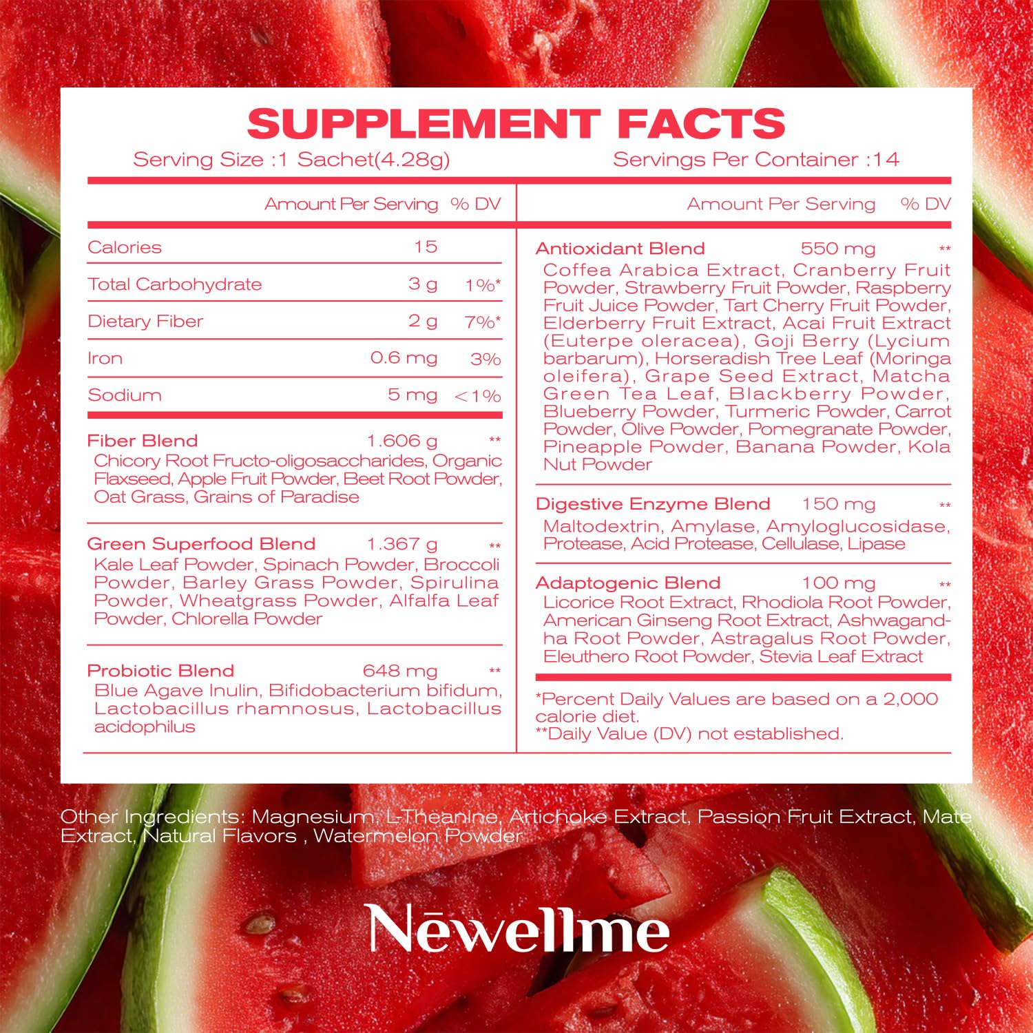 NEWELLME Happy Greens Powder – Sugar-Free Watermelon Drink Mix