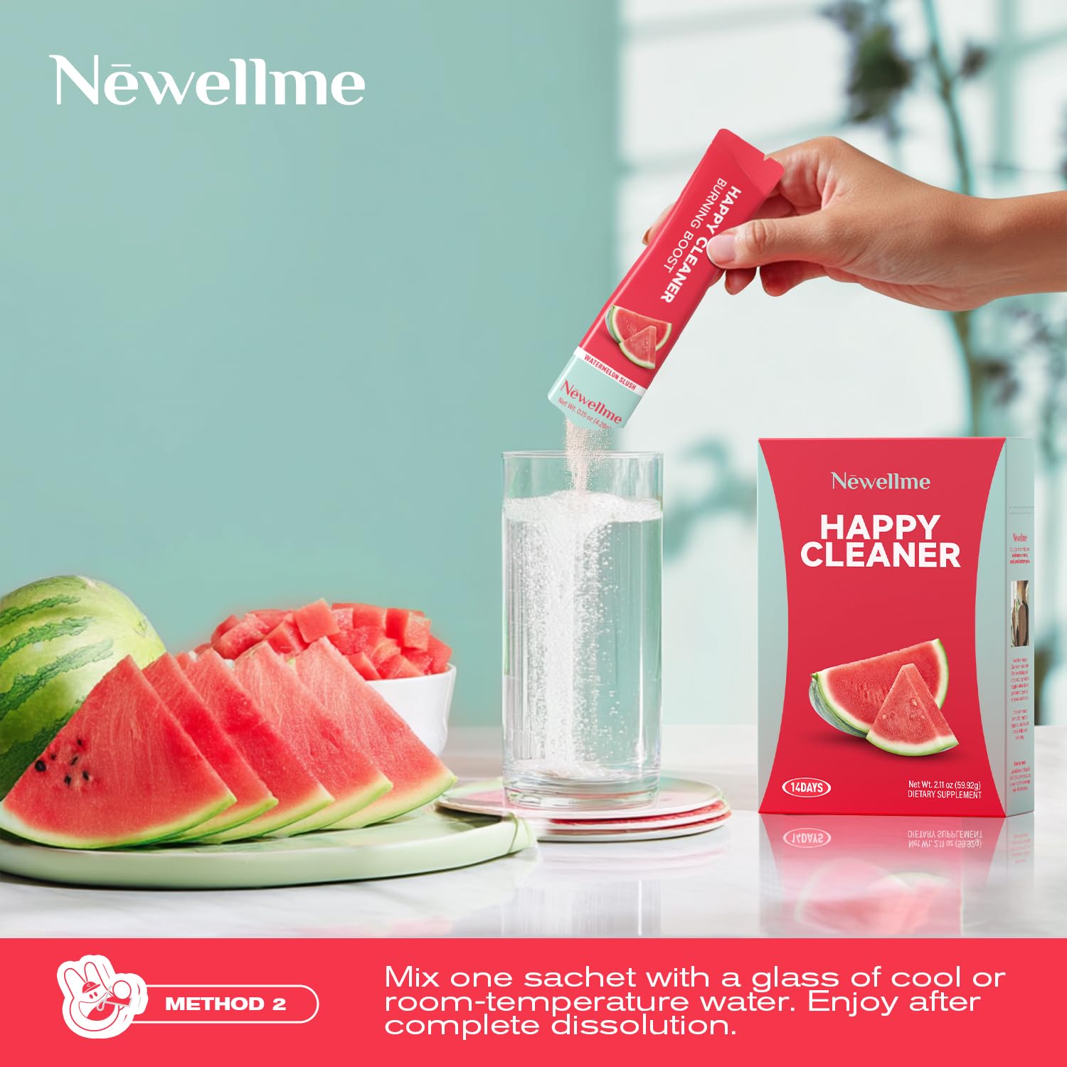 NEWELLME Happy Greens Powder – Sugar-Free Watermelon Drink Mix