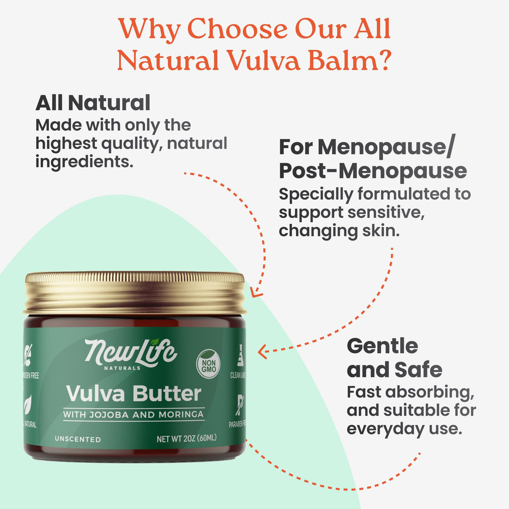 NewLife Naturals JButter Vulva Balm Butter – All-Natural, Estrogen-Free Moisturizer for Menopause & Postpartum (2oz)