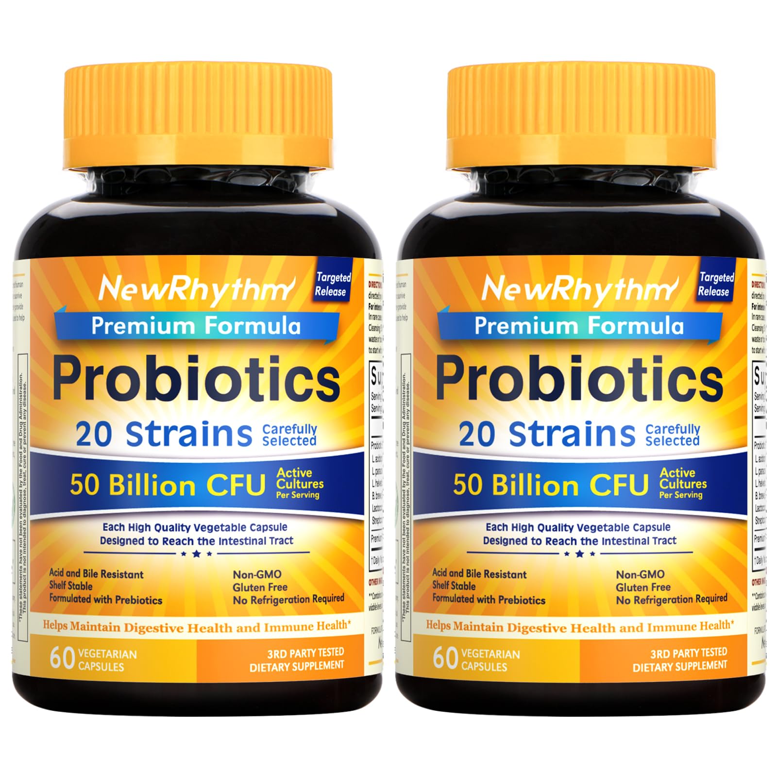 NewRhythm Probiotics 50B CFU – 20 Strains, Targeted Release, Gluten Free