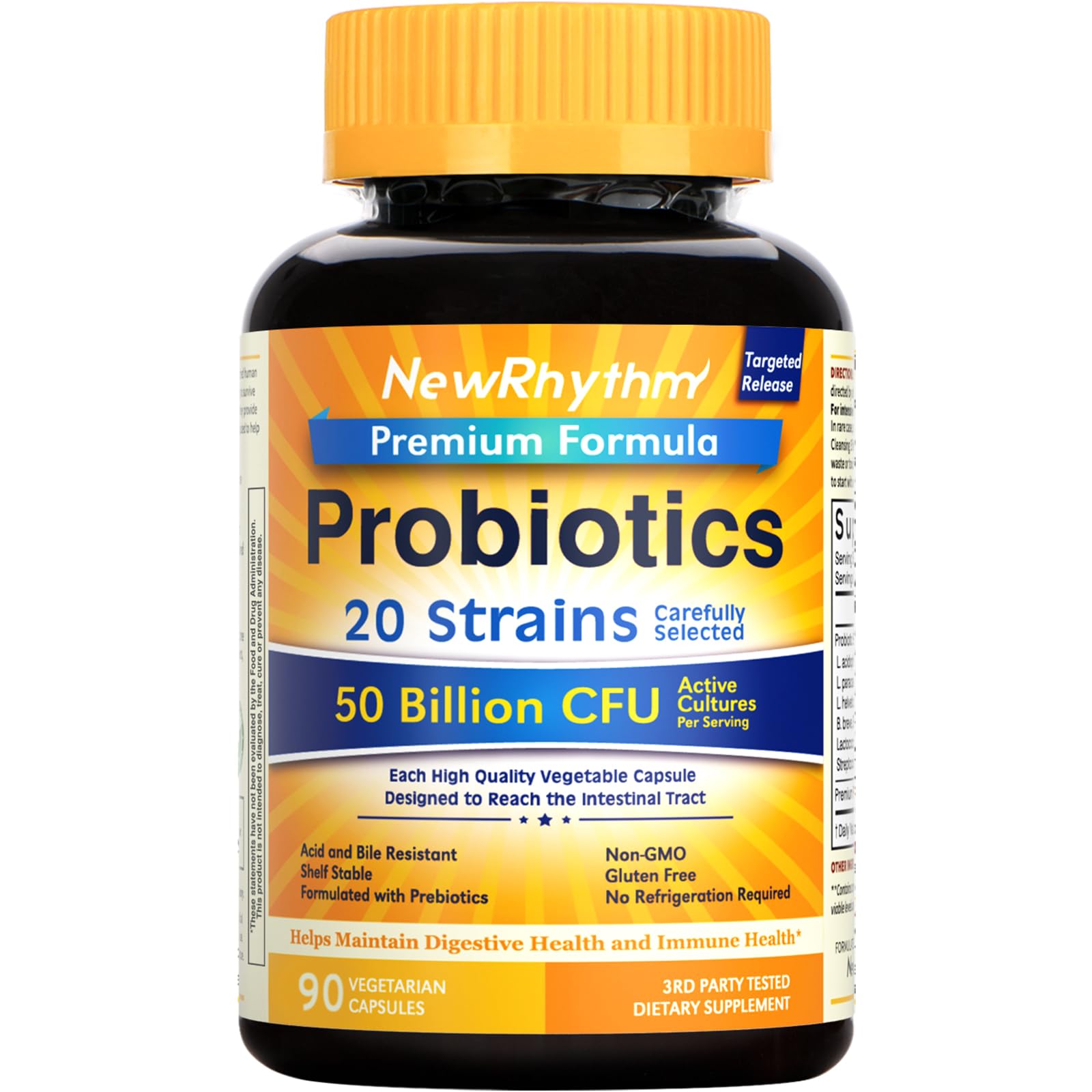 NewRhythm Probiotics 50B CFU – 20 Strains, Targeted Release, 90 Veggie Caps