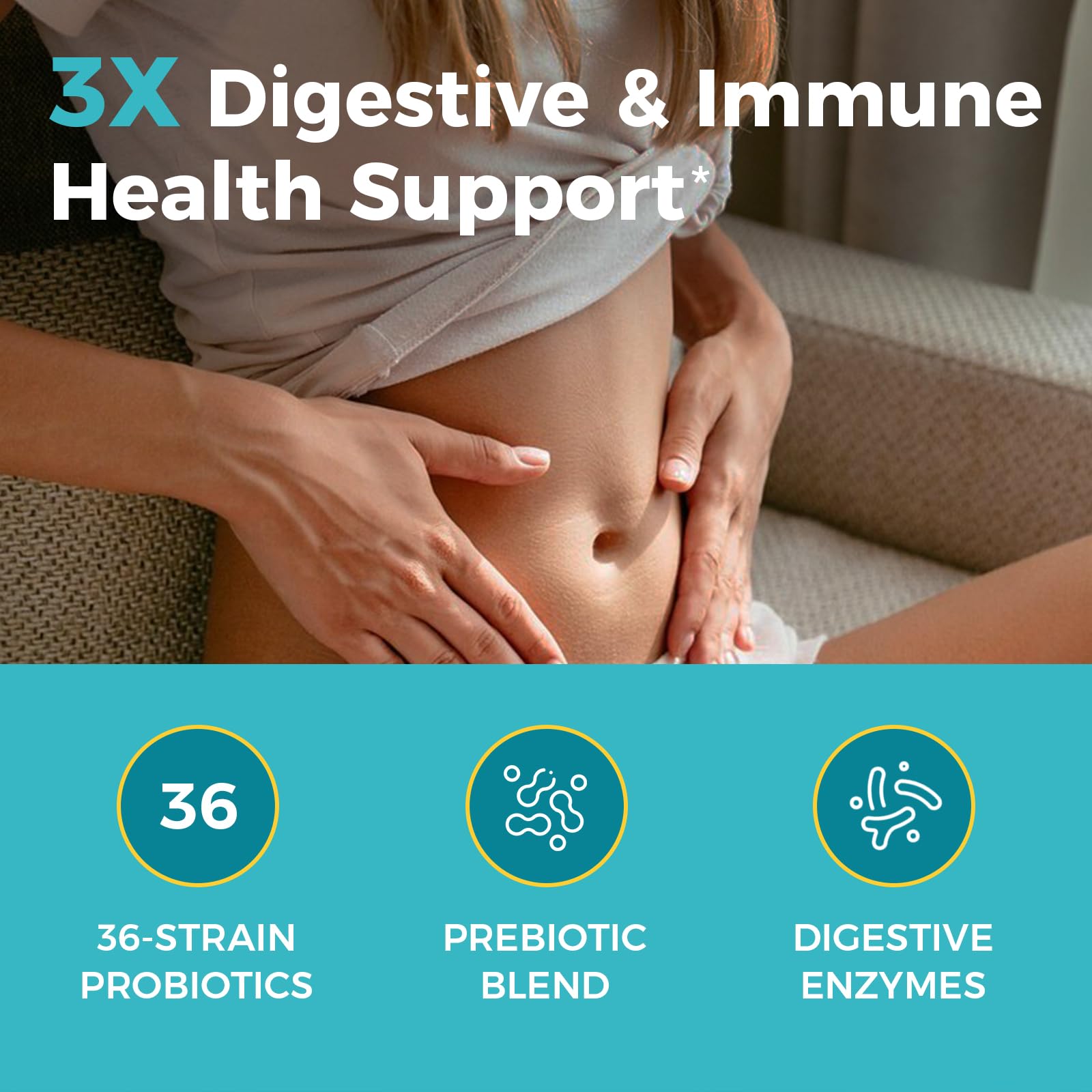NewRhythm Probiotics 120 Billion CFU, 36 Strains – Digestive Health & Immune Support, 60 Veggie Caps