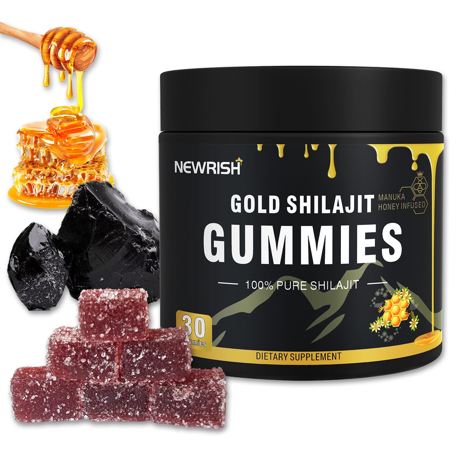 Newrish Shilajit Gummies with Manuka Honey – 30 Gummies | 85+ Trace Minerals