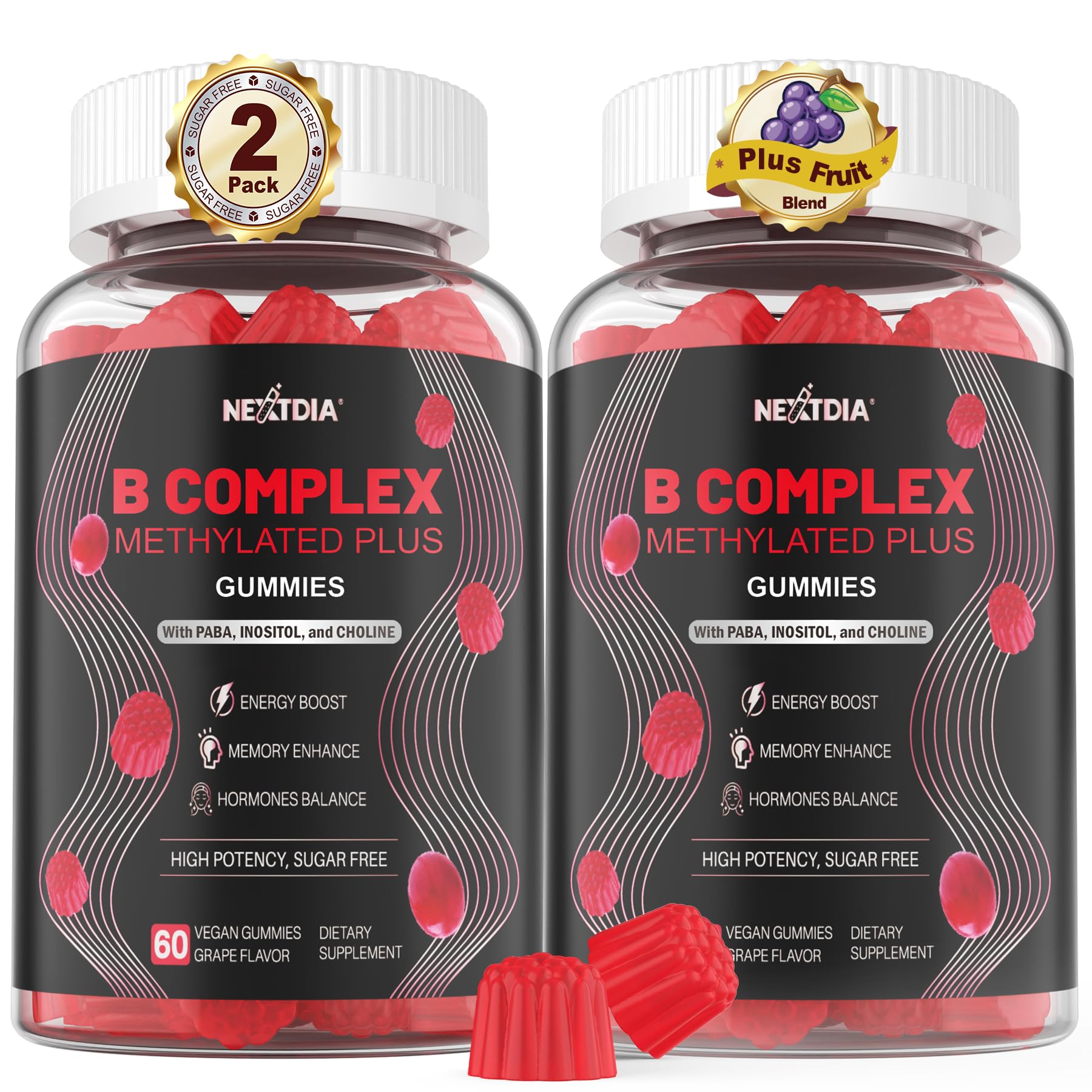 Nextdia Brain & Mood Support Gummies – Vegan B-Complex (120 Ct)
