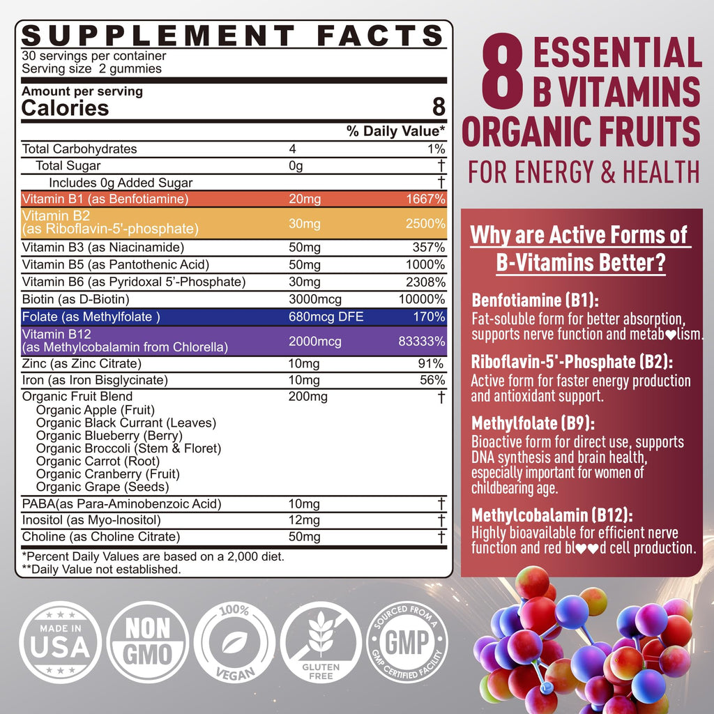 Nextdia Brain & Mood Support Gummies – Vegan B-Complex (120 Ct)