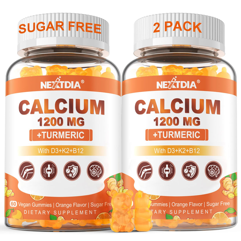 Nextdia Calcium 1200 mg Gummies with Vitamin D3, B12, K2 - Sugar Free, Vegan | Bone & Muscle Support