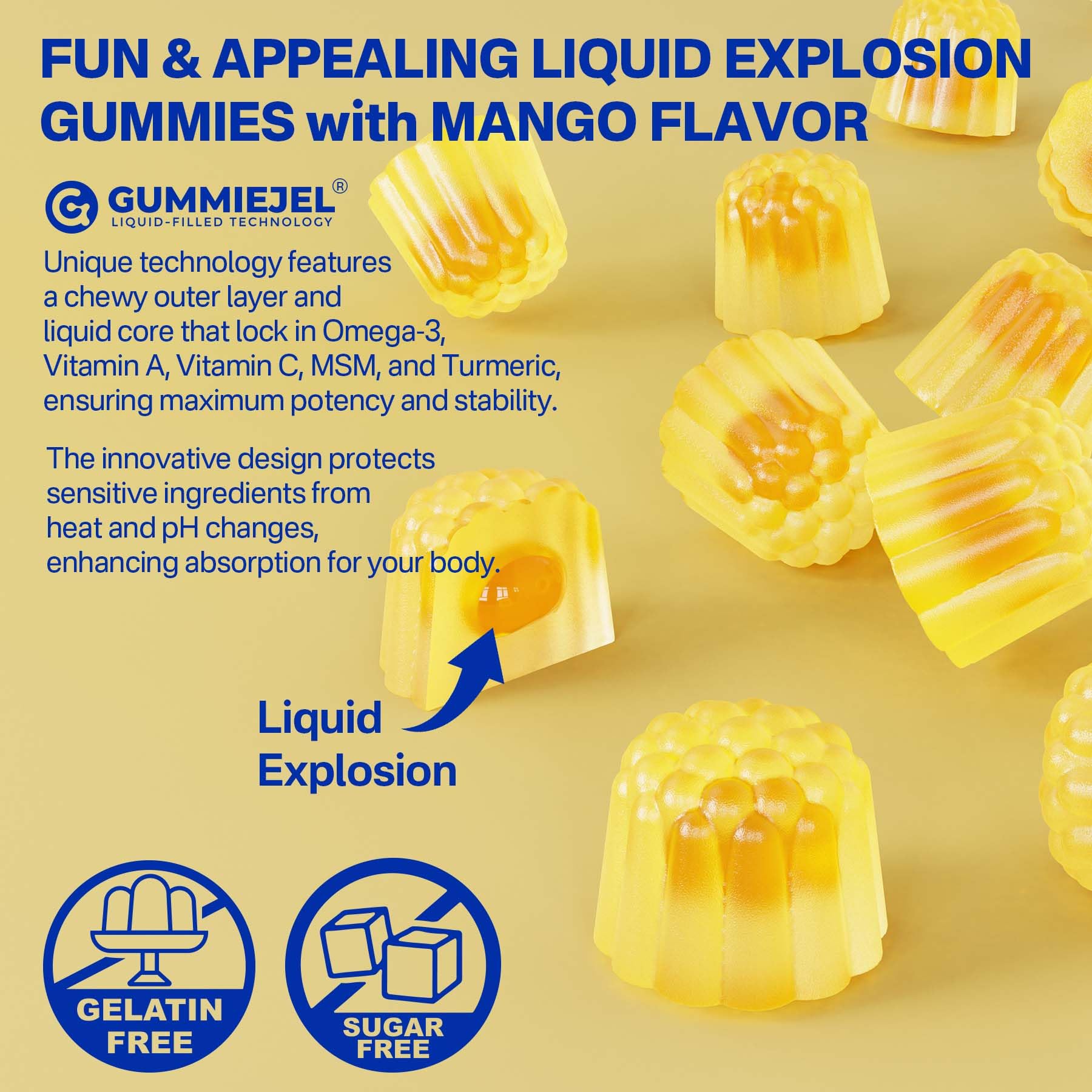 Nextdia Vegan Omega-3 Gummies 1000mg + Turmeric | Algae DHA 600mg & EPA 300mg, Sugar Free, 120 Gummies