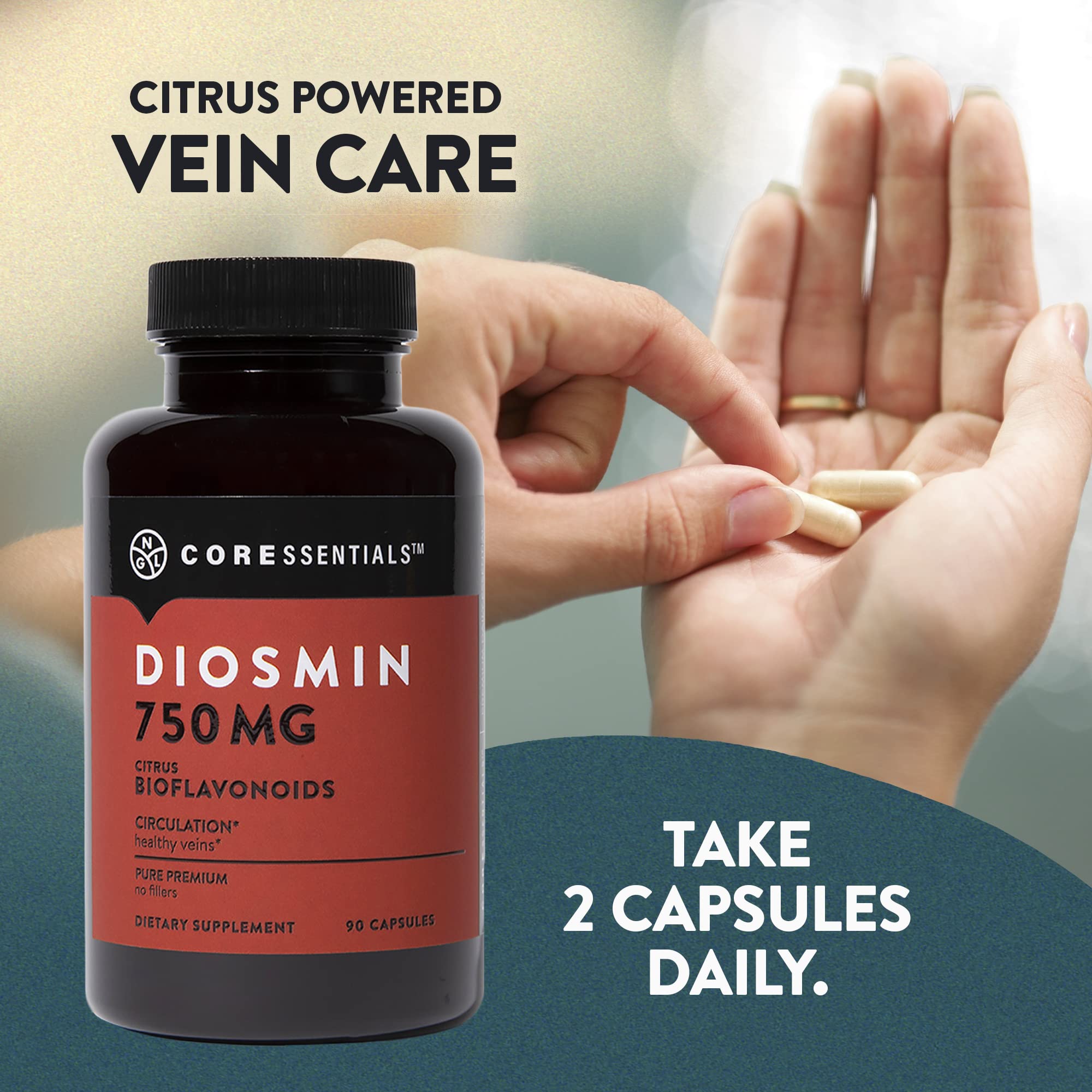 NGL Pure Diosmin 750 mg – Citrus Bioflavonoids for Blood Circulation & Leg Vein Health | 90 Capsules
