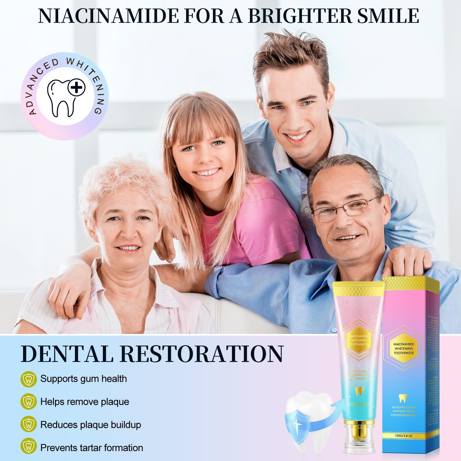 Niacinamide Whitening Toothpaste – Mint & Peach, 3.53oz (2-Pack)