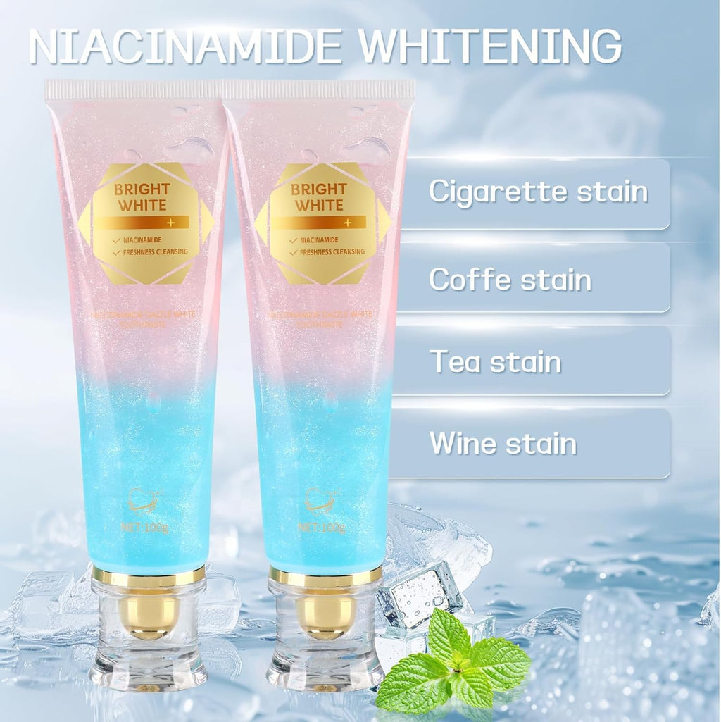 2PC Niacinamide Whitening Toothpaste – Gentle Mint, Fresh Breath & Stain Removal