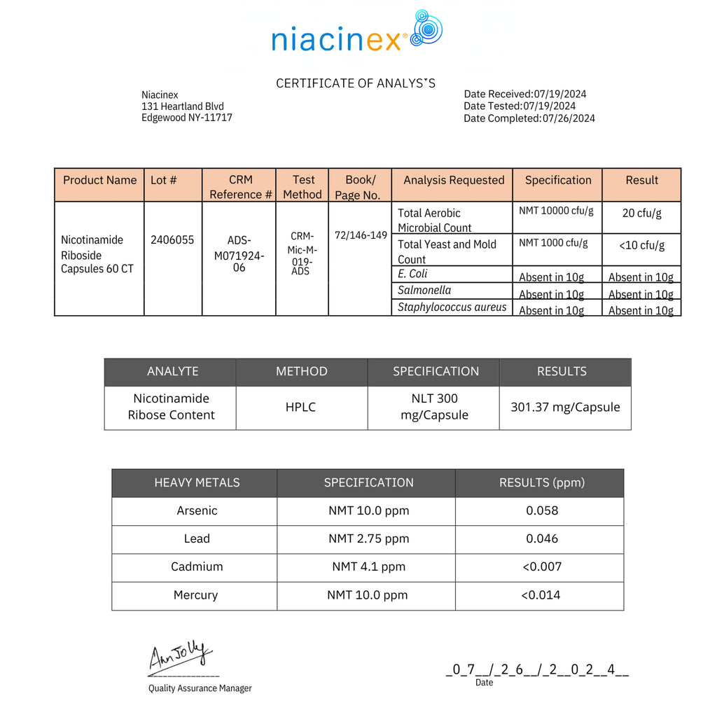 Niacinex NAD+ NR Supplement - 600mg Nicotinamide Riboside - Healthy Aging, Clarity & Energy - 60 Capsules - Made in USA