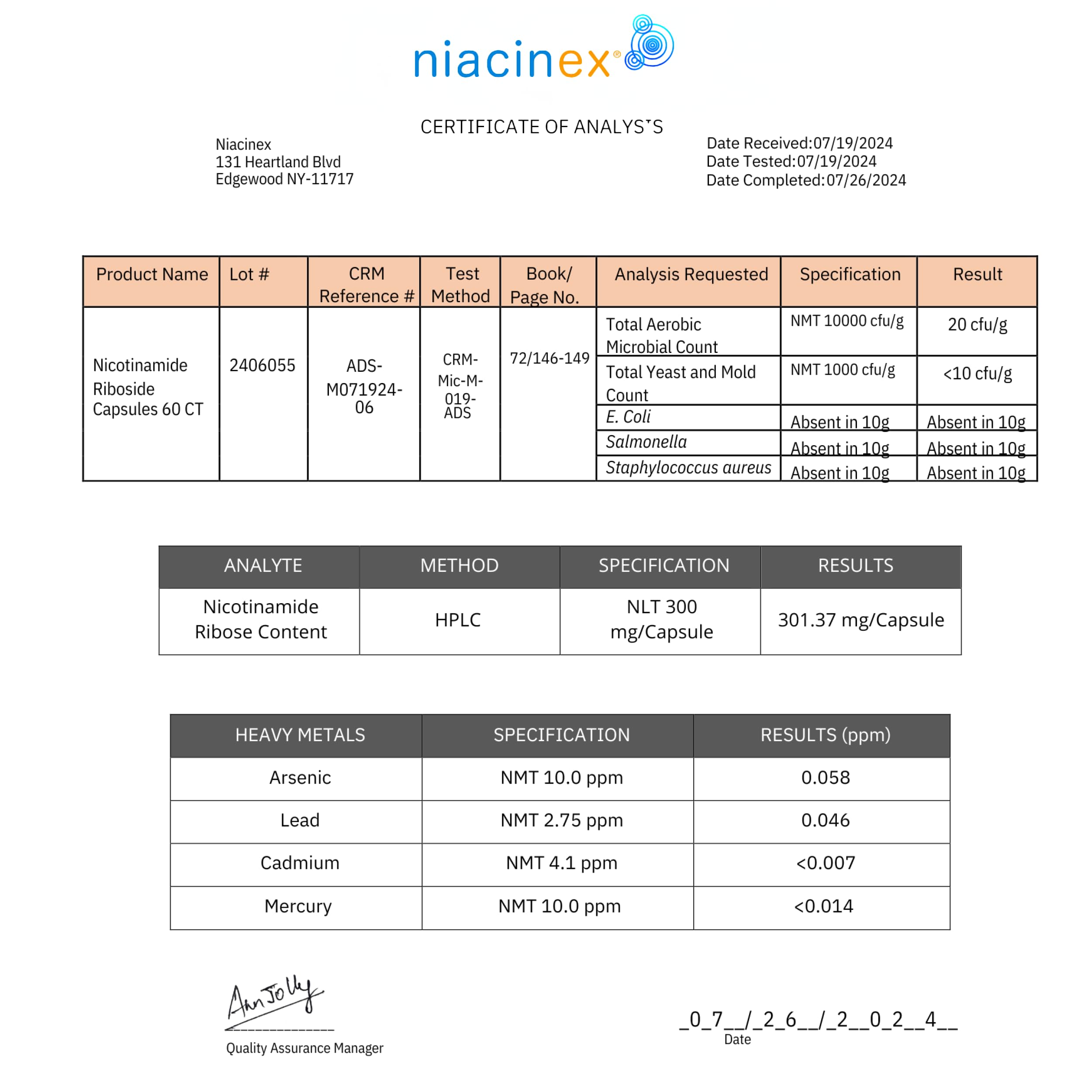 Niacinex NAD+ NR Supplement - 600mg Nicotinamide Riboside - Healthy Aging, Clarity & Energy - 60 Capsules - Made in USA