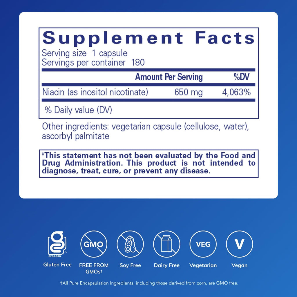 Pure Encapsulations Niacitol 650 mg | Hypoallergenic No-Flush Niacin to Support Digestion, Hormone Synthesis, and Tissue Formation | 180 Capsules