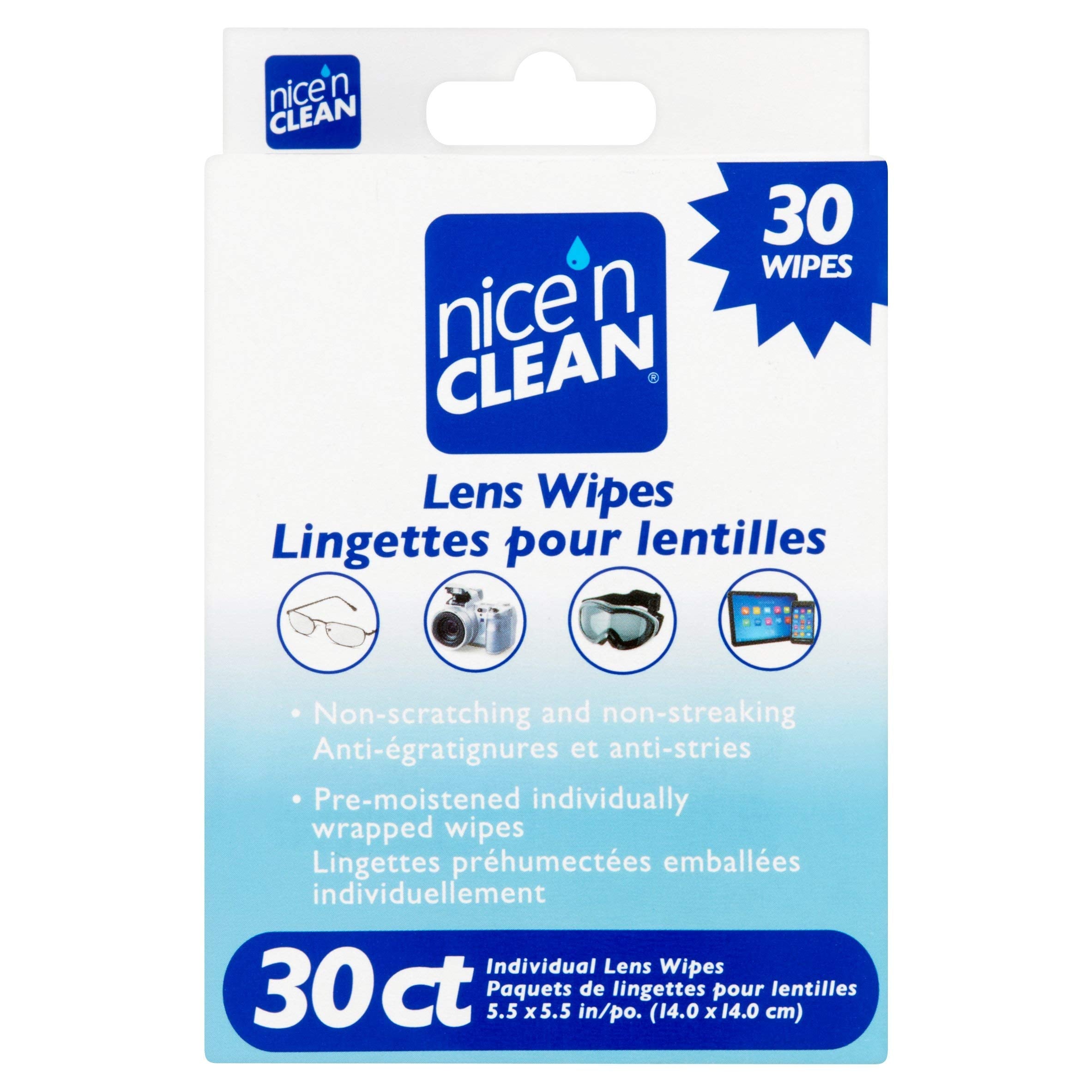 Nice 'N Clean 30 Lens Wipes – Pre-moistened, Non-Scratching, Non-Streaking, Anti-Fog
