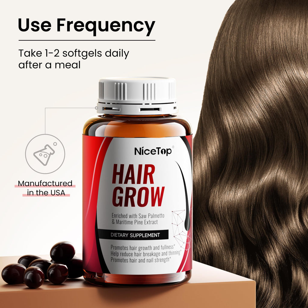 NiceTop Hair Growth Supplement, Hair Care Support for Strength, Thickness Growth, with Biotin Vitamin A, C, E, Zinc, 60 Capsules