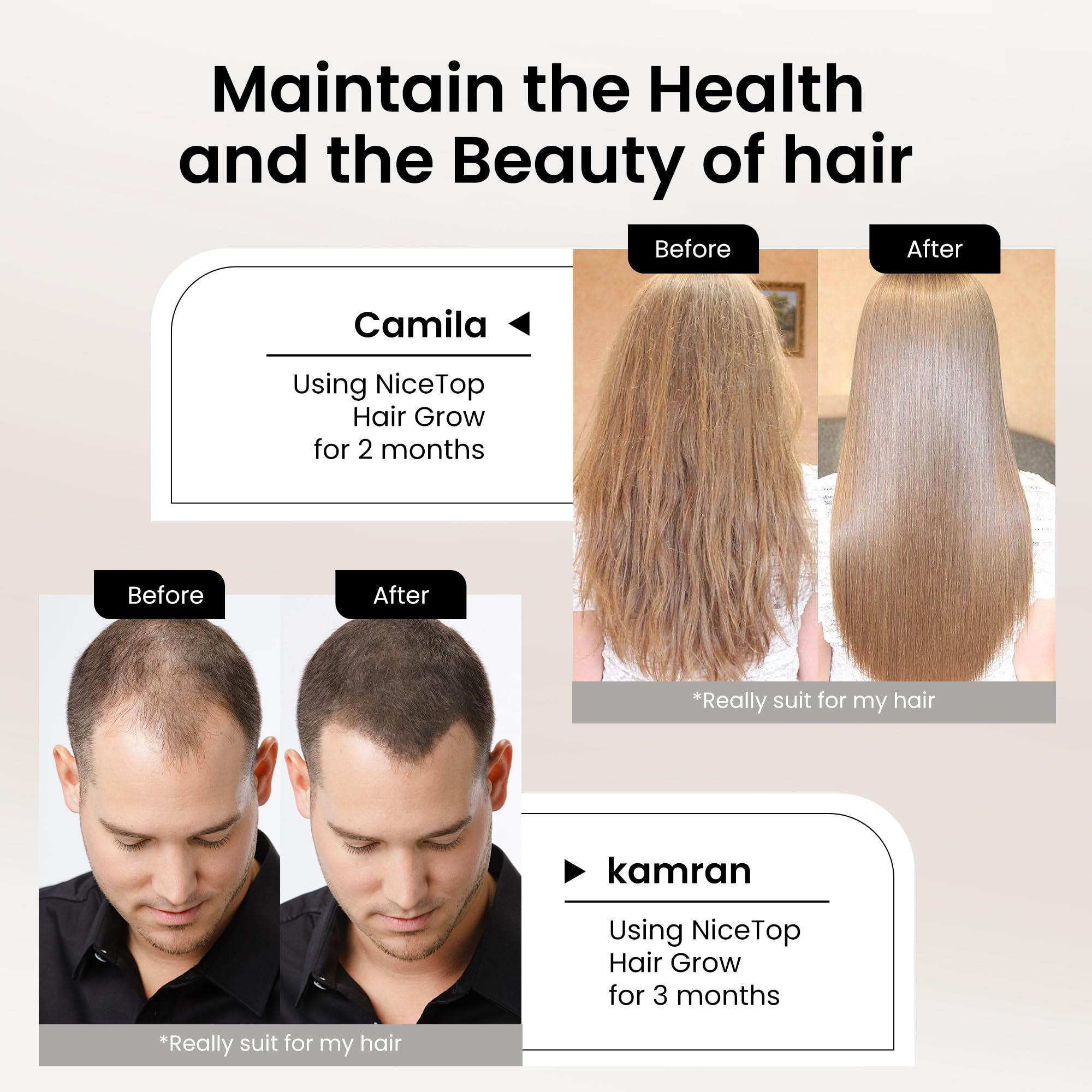 NiceTop Hair Growth Supplement, Hair Care Support for Strength, Thickness Growth, with Biotin Vitamin A, C, E, Zinc, 60 Capsules