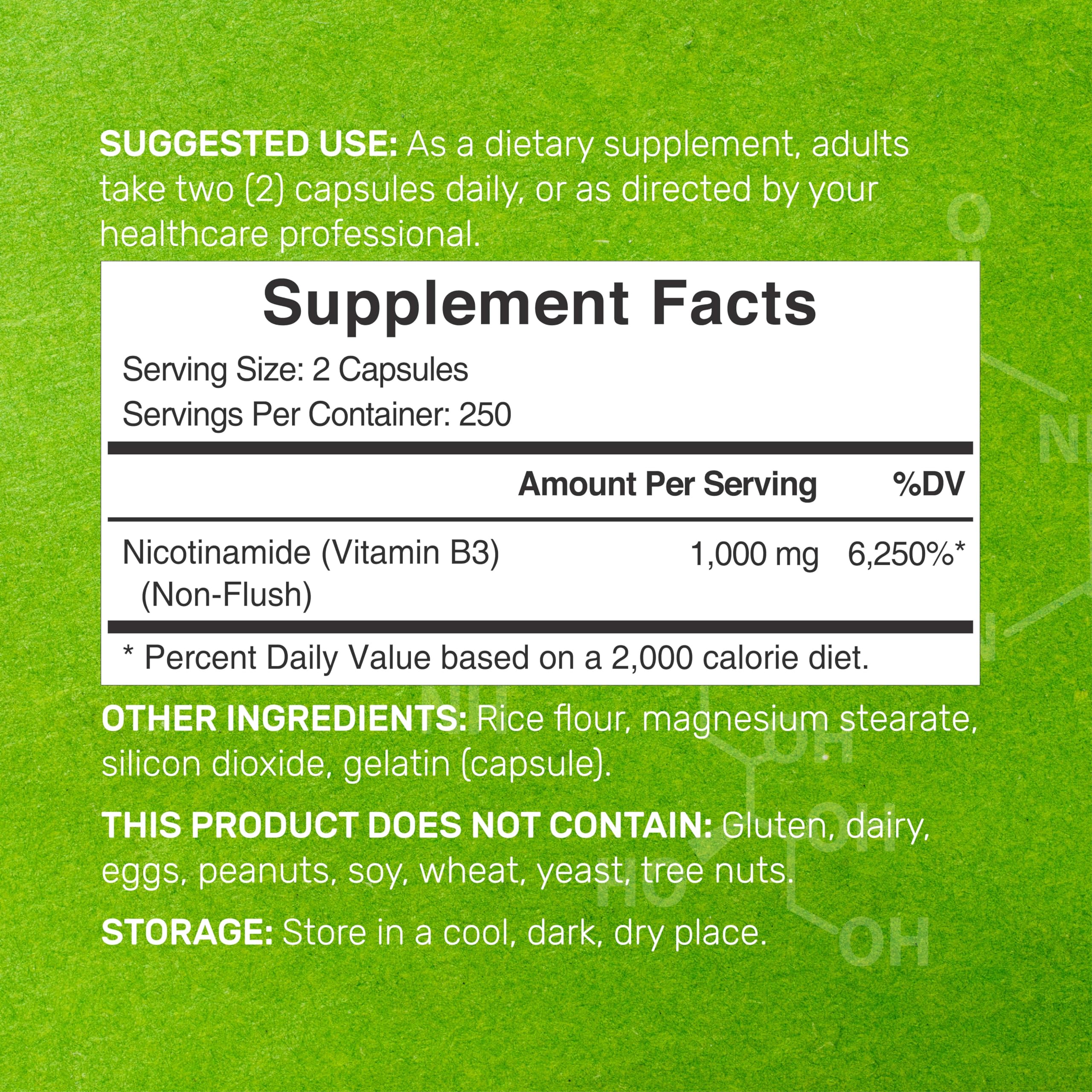 Vitamin B3 Nicotinamide 1,000mg Per Serving – 500 Capsules, Flush Free Niacin, Essential B3 – Supports Healthy Skin & Energy Production – Non-GMO