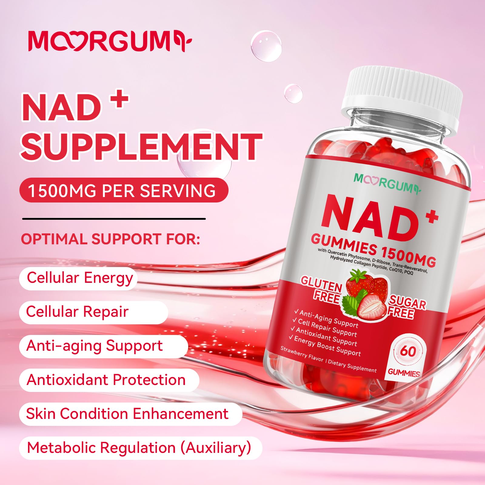 NR Collagen CoQ10 NAD+ Gummies - 1500mg per Serving, Energy & Anti-Aging | 120 Count