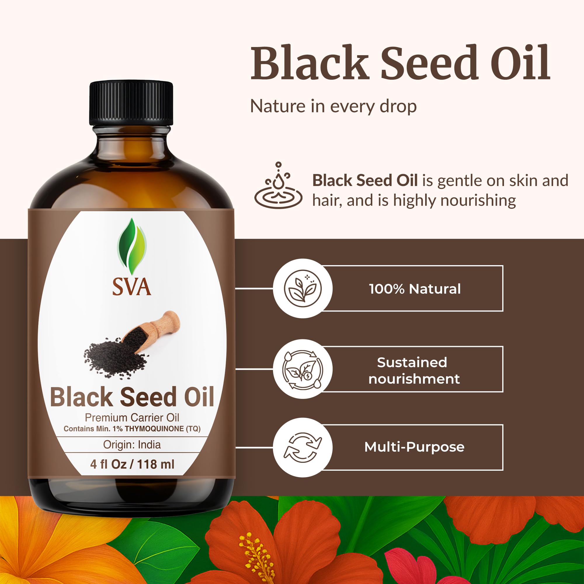 SVA Black Seed Oil - 4 Oz | Cold-Pressed Nigella Sativa Carrier Oil with Dropper